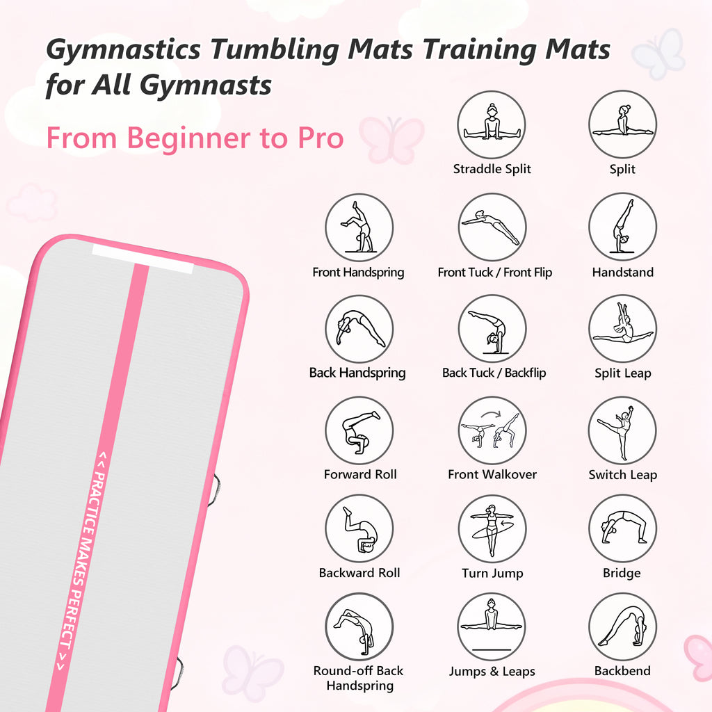 VOFiTNY All Purpose Gymnastics Mat 6.6/10/13/16/20 ft Sturdy Inflatable Tumble Track for Home/Gym