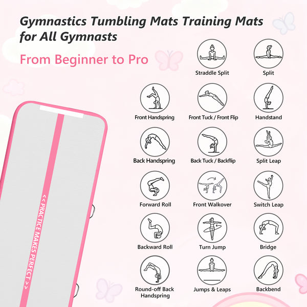 VOFiTNY All Purpose Gymnastics Mat 6.6/10/13/16/20 ft Sturdy Inflatable Tumble Track for Home/Gym