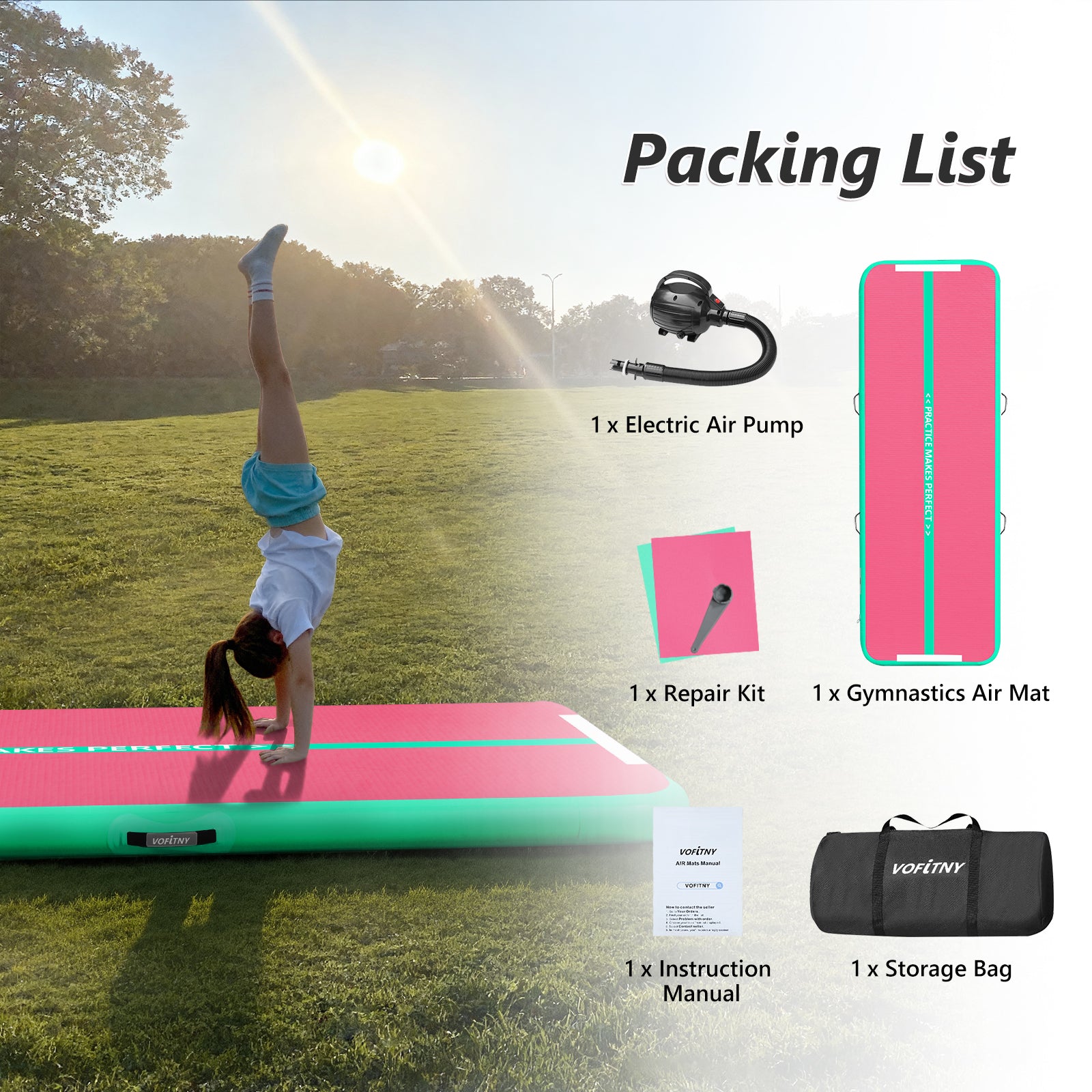 VOFiTNY Premium Gymnastics Air Track -Mint Rose