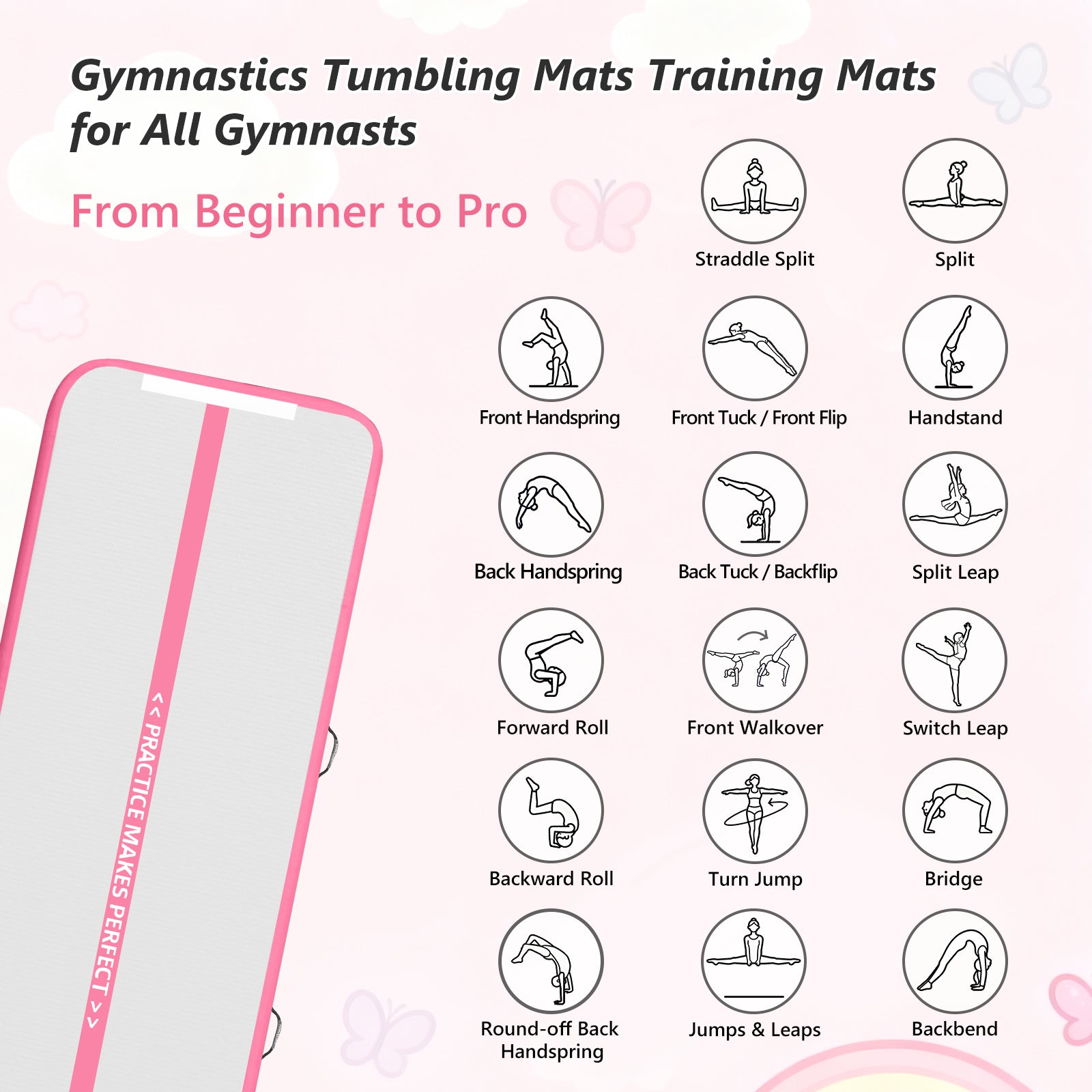VOFiTNY Premium Gymnastics Air Track -Flamingo Pink