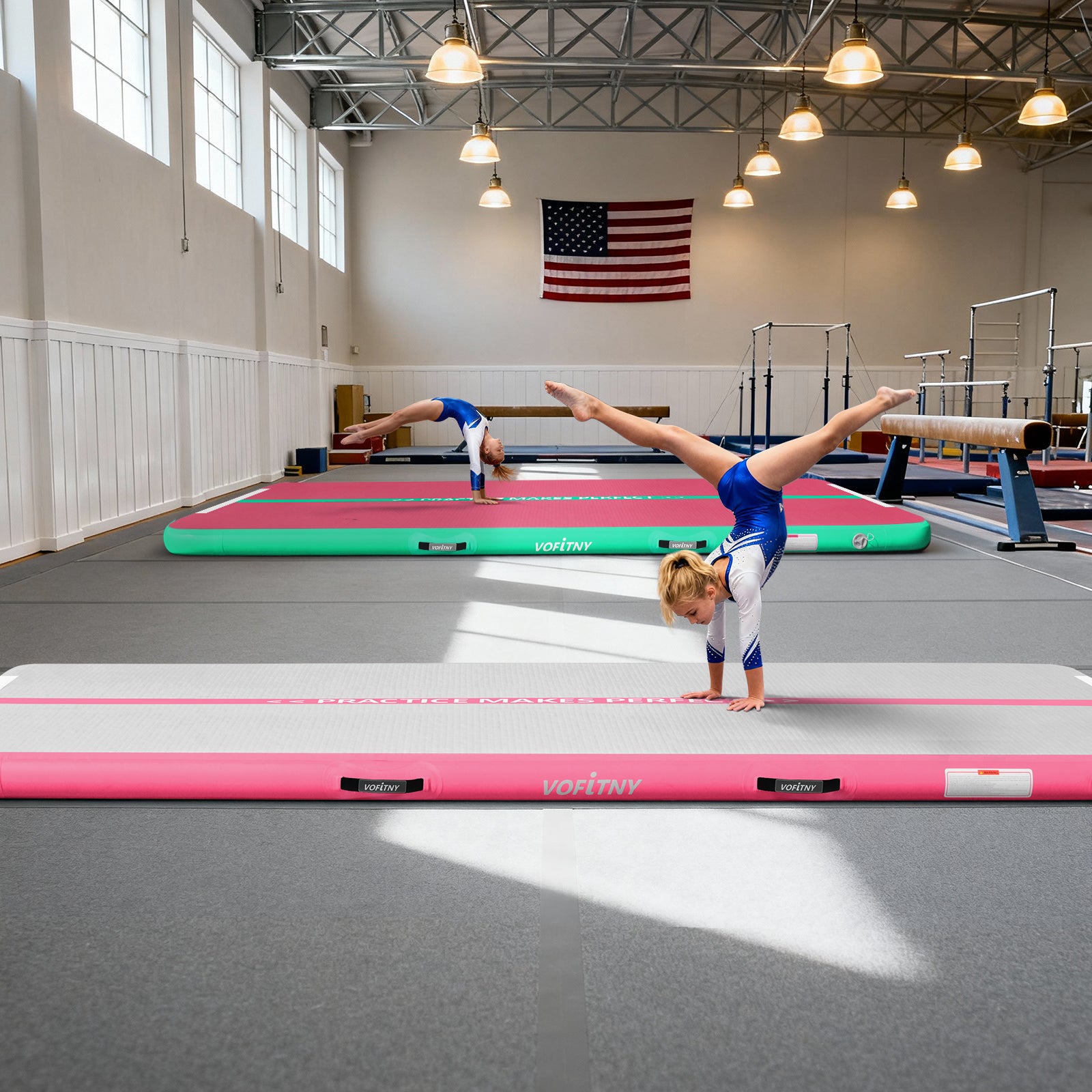 VOFiTNY All Purpose Gymnastics Mat 6.6/10/13/16/20 ft Sturdy Inflatable Tumble Track for Home/Gym