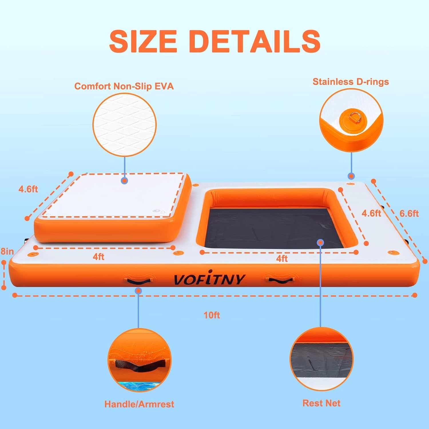 VOFiTNY Luxe 2-in-1 Inflatable Floating Dock & Lounge - Sunburst Orange