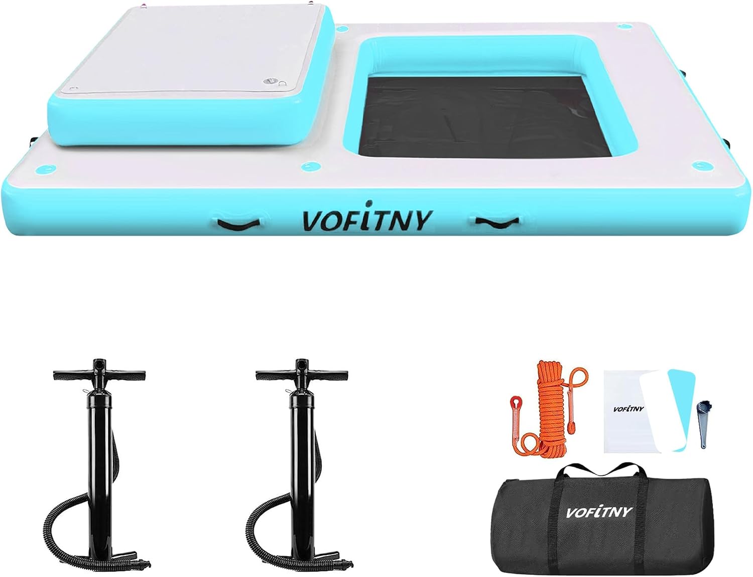VOFiTNY Luxe 2-in-1 Inflatable Floating Dock & Lounge - Aqua Glow