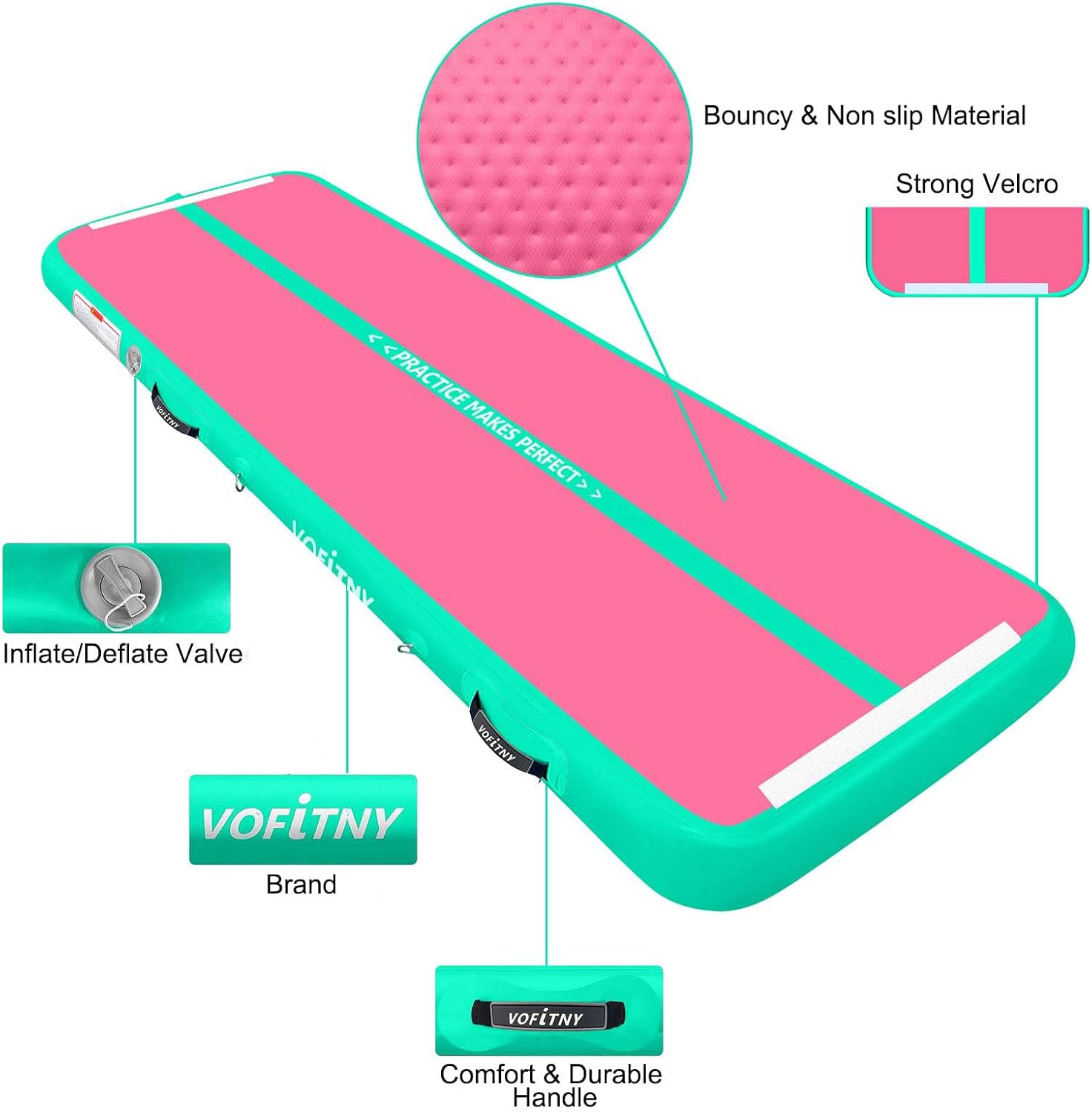 VOFiTNY Premium Gymnastics Air Mat & Roller Set(with Pump) - Tropic Watermelon