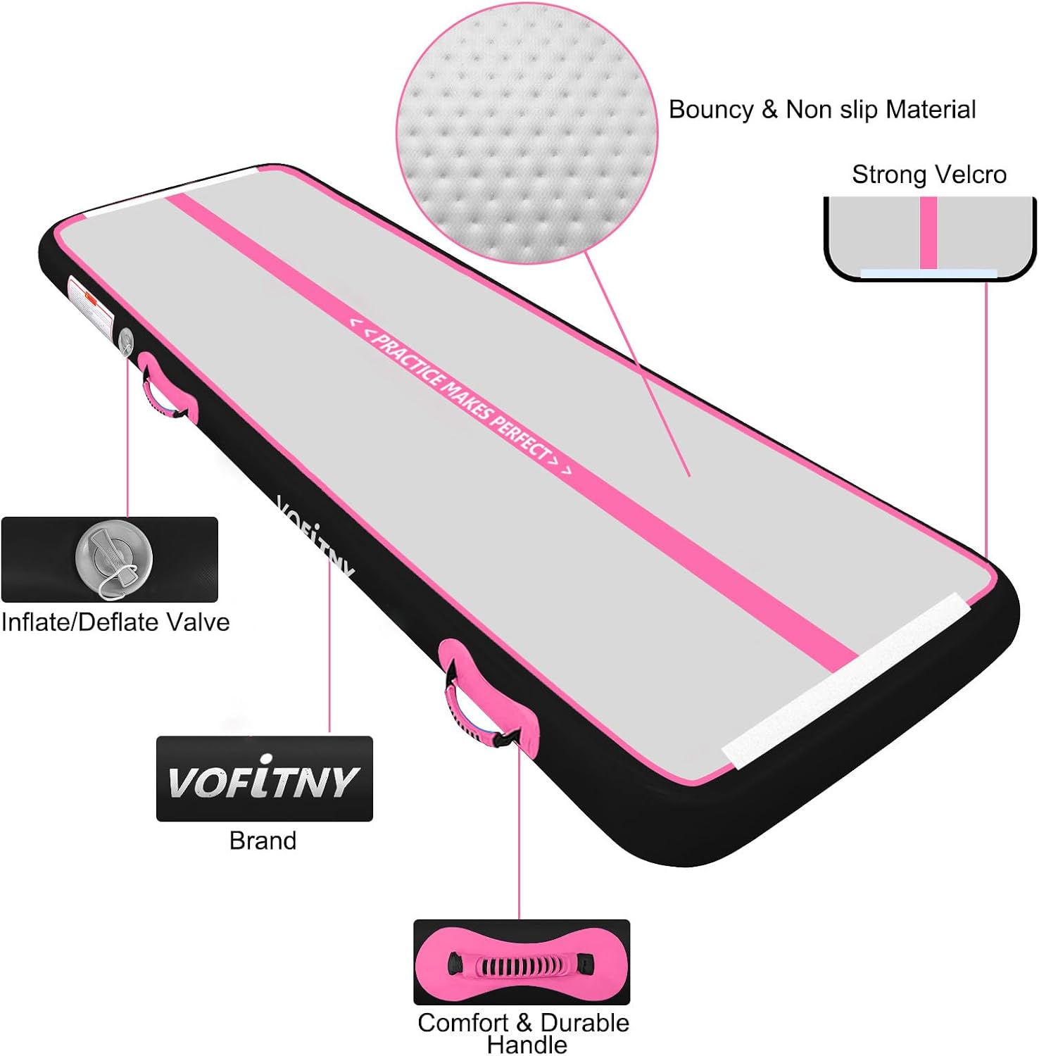 VOFiTNY Premium Gymnastics Air Mat & Roller Set(with Pump) - Midnight Rose