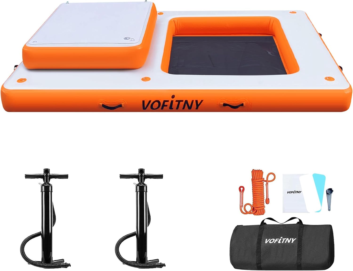 VOFiTNY Luxe 2-in-1 Inflatable Floating Dock & Lounge - Sunburst Orange