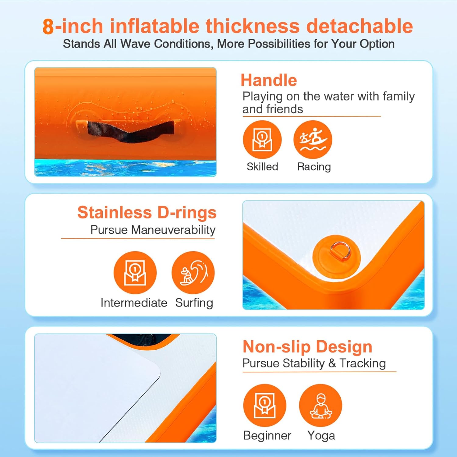VOFiTNY Luxe 2-in-1 Inflatable Floating Dock & Lounge - Sunburst Orange