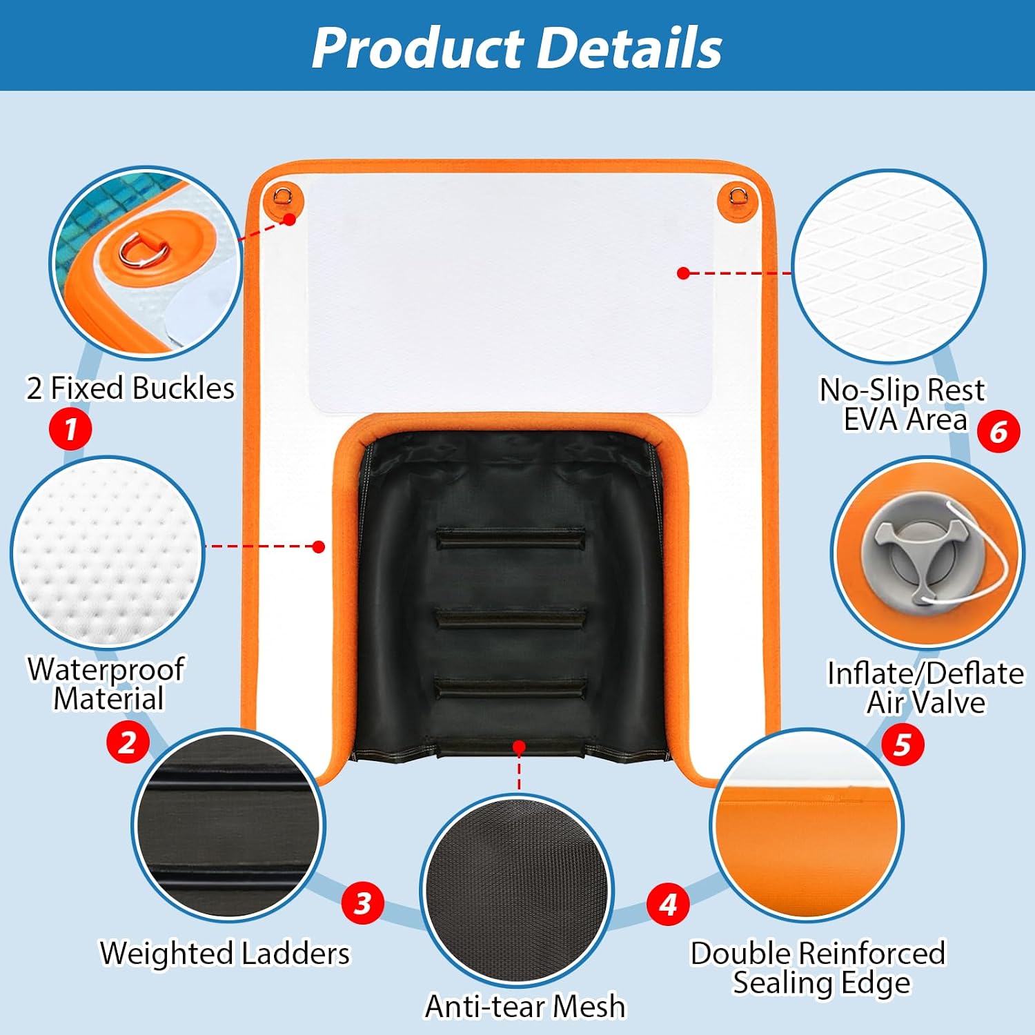VOFiTNY Premium Inflatable Dog Pool Ramp - Sunburst Orange