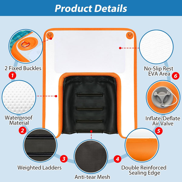 VOFiTNY Premium Inflatable Dog Pool Ramp - Sunburst Orange