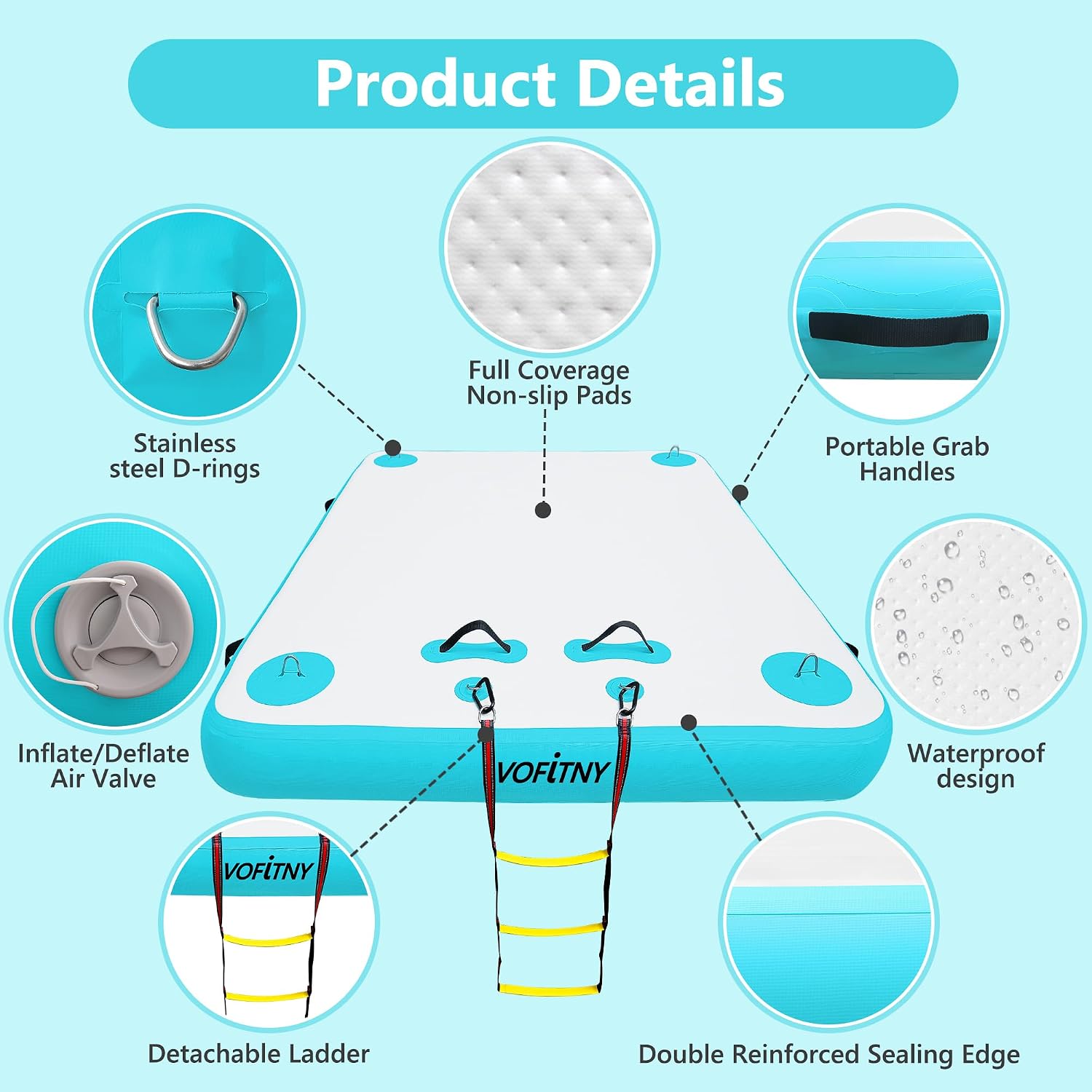 VOFiTNY Premium Inflatable Floating Dock - Aqua Glow