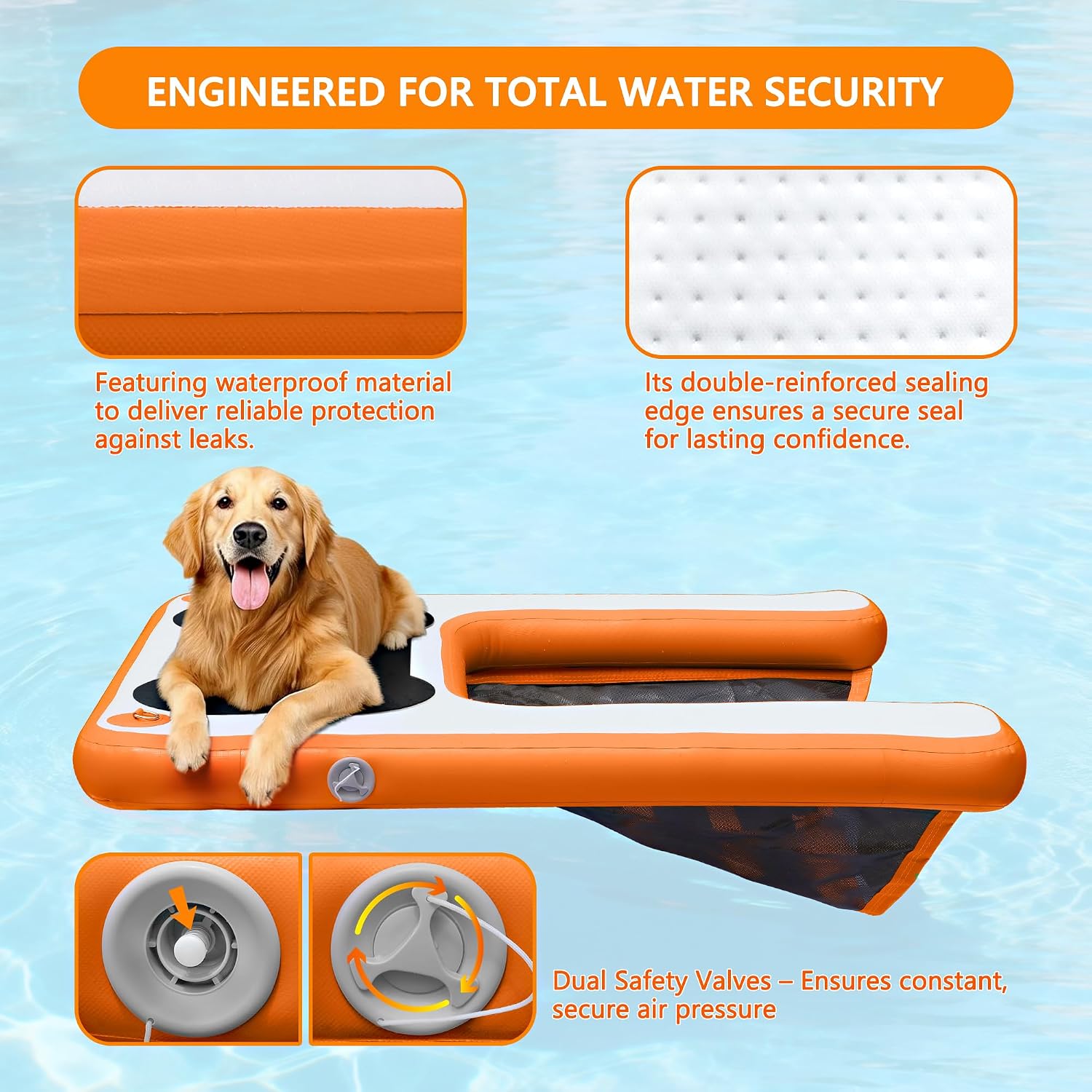 VOFiTNY Premium Inflatable Dog Boat Ramp - Sunburst Orange