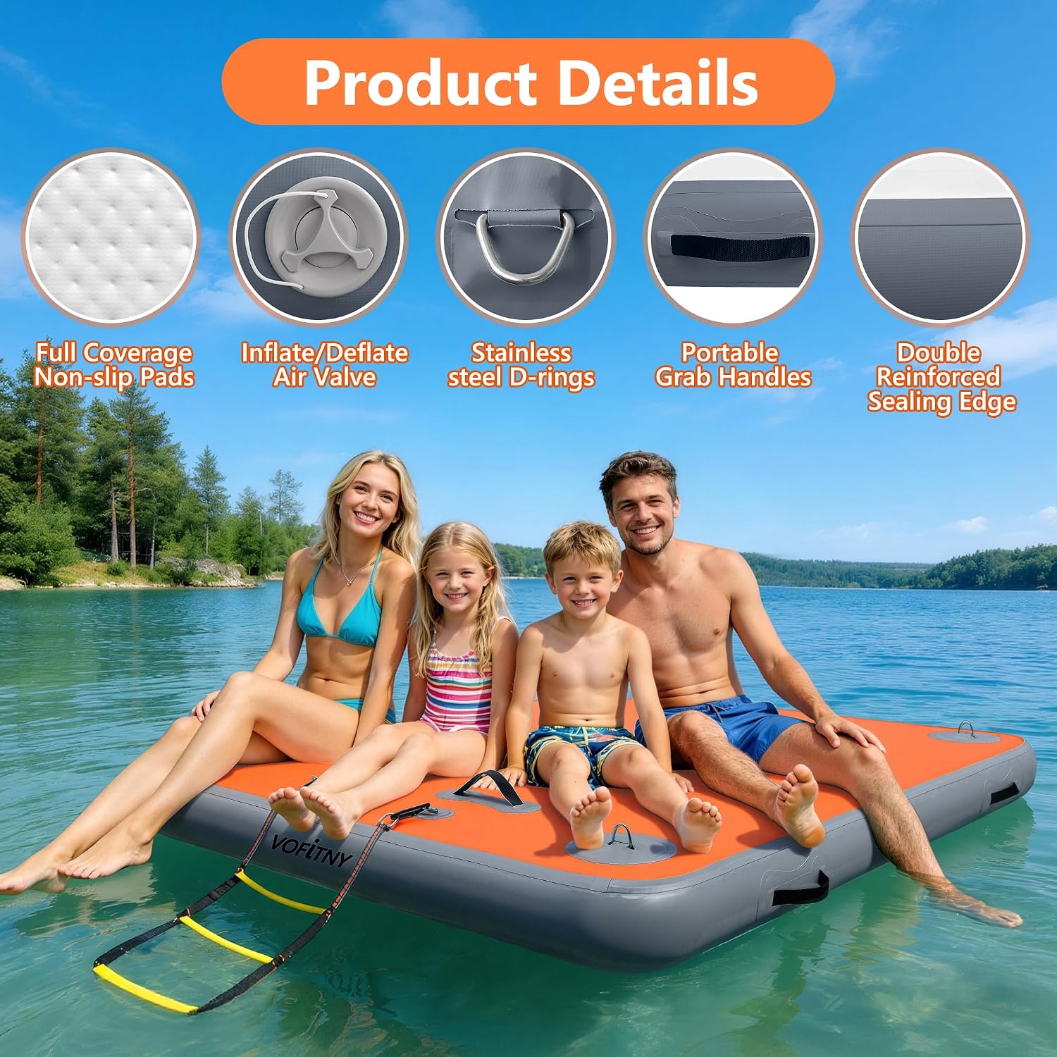 VOFiTNY Premium Inflatable Floating Dock - Sunset Amber