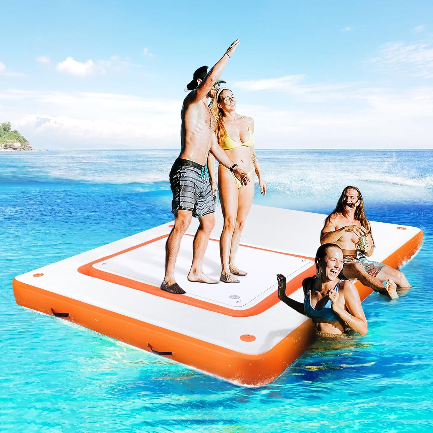VOFiTNY Luxe 2-in-1 Inflatable Floating Dock & Lounge - Sunburst Orange