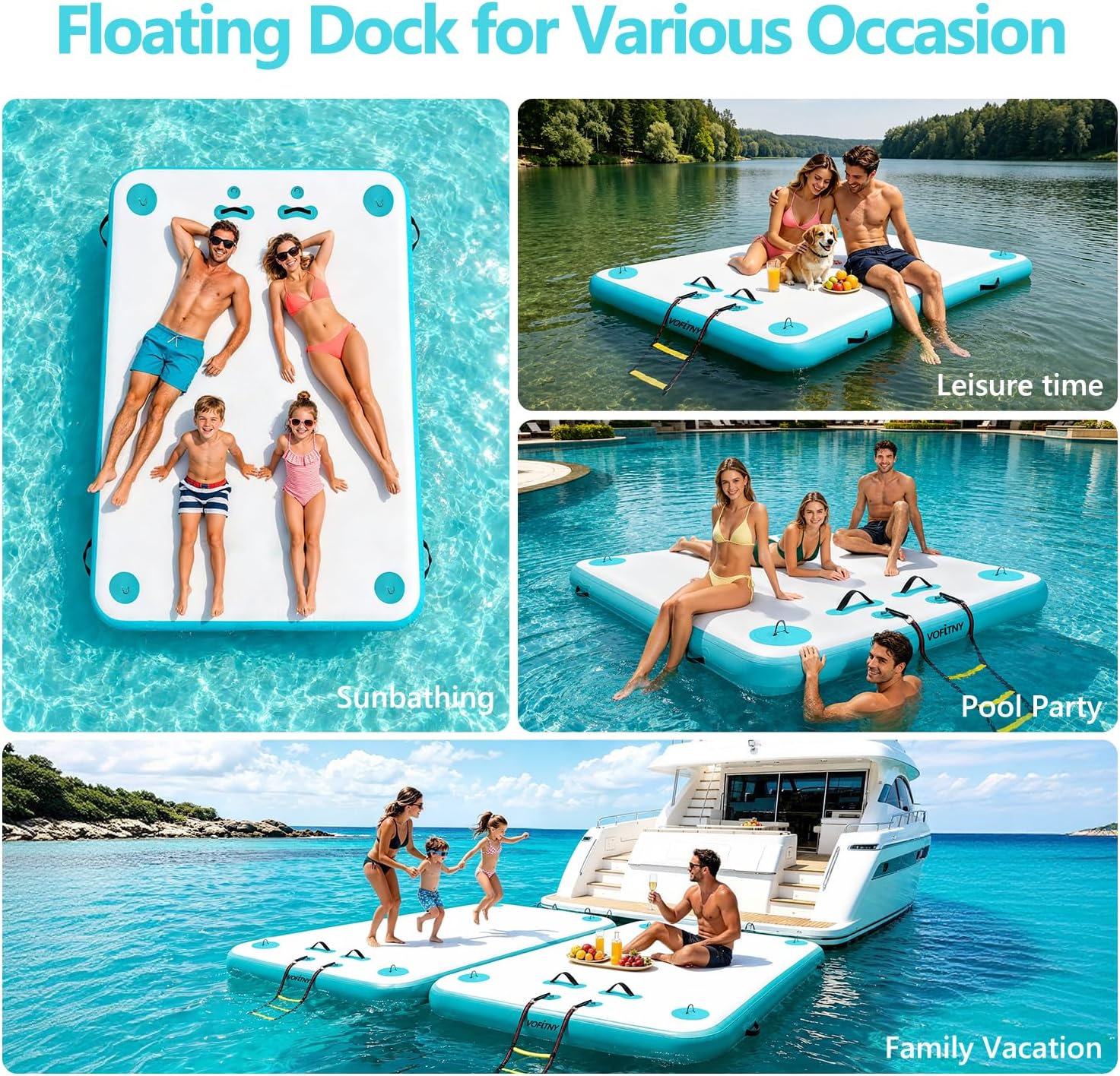 VOFiTNY Premium Inflatable Floating Dock - Aqua Glow