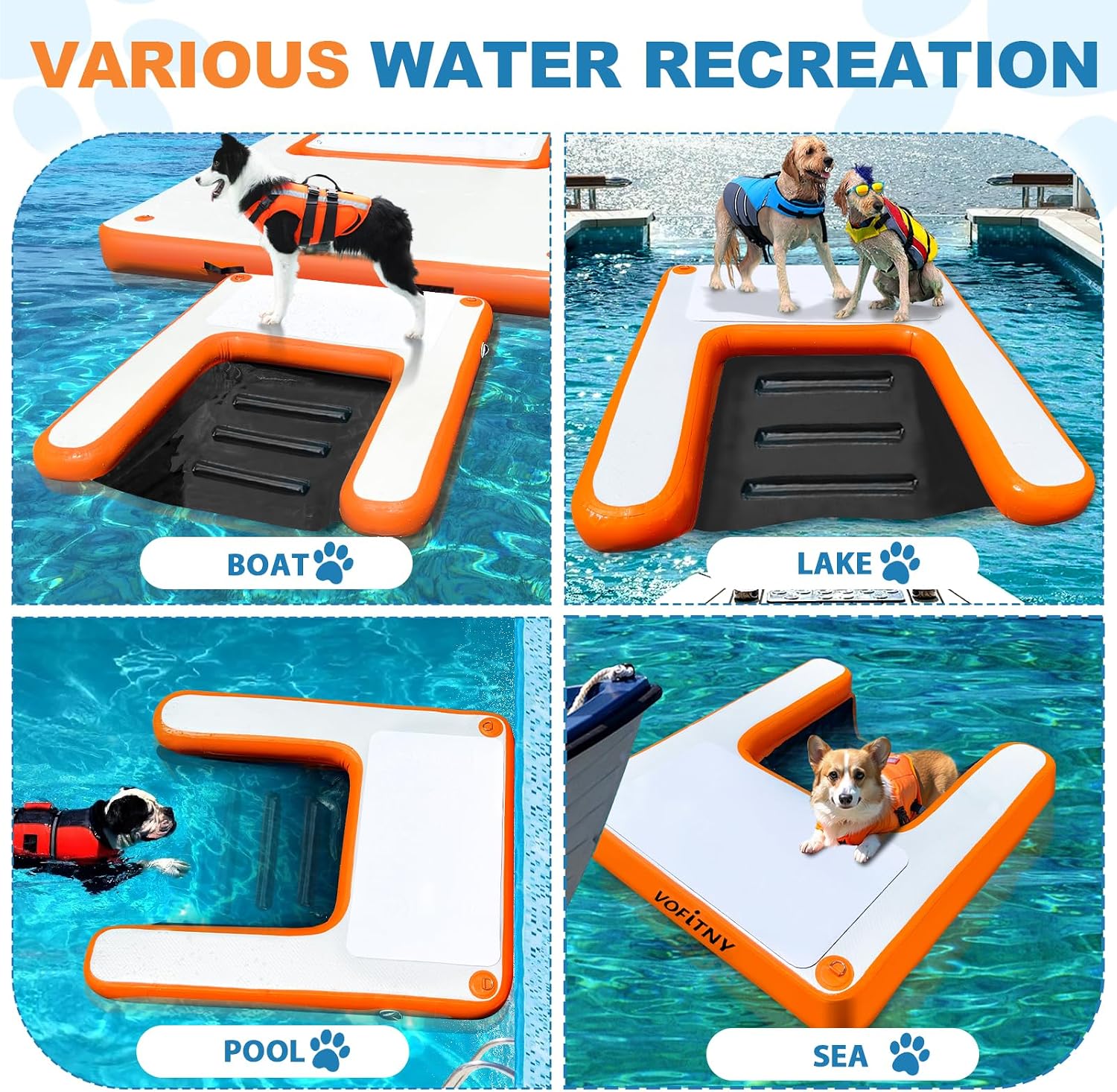 VOFiTNY Premium Inflatable Dog Pool Ramp - Sunburst Orange