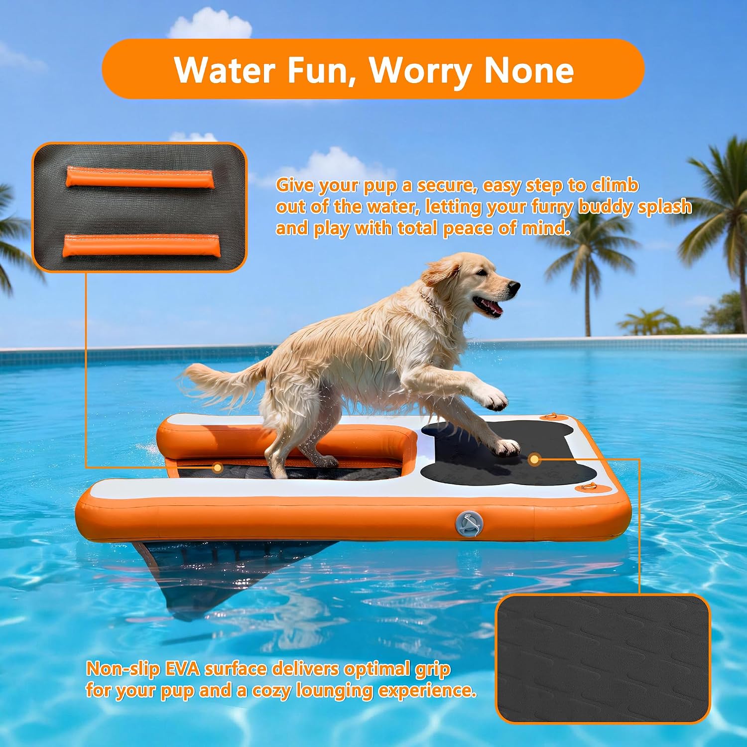 VOFiTNY Premium Inflatable Dog Boat Ramp - Sunburst Orange