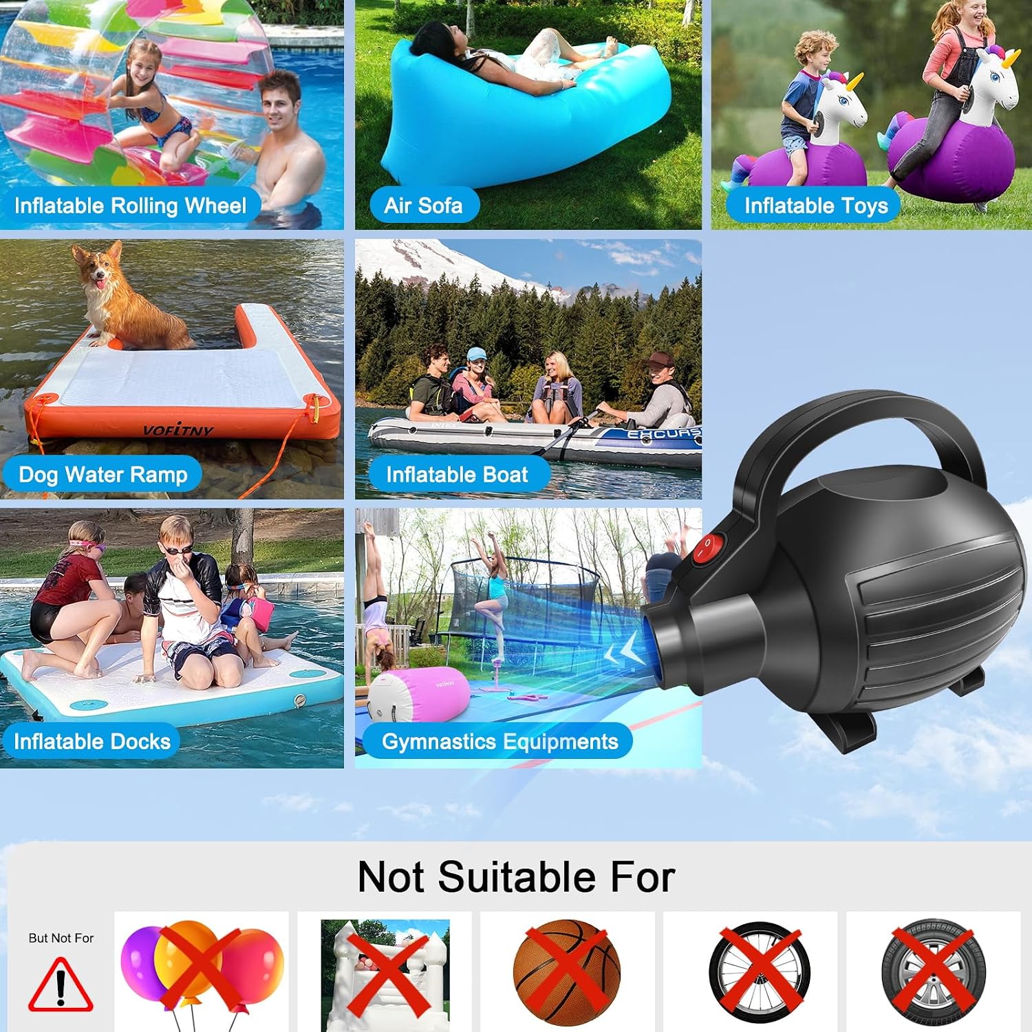 VOFiTNY 600W Electric Air Pump for Inflatables