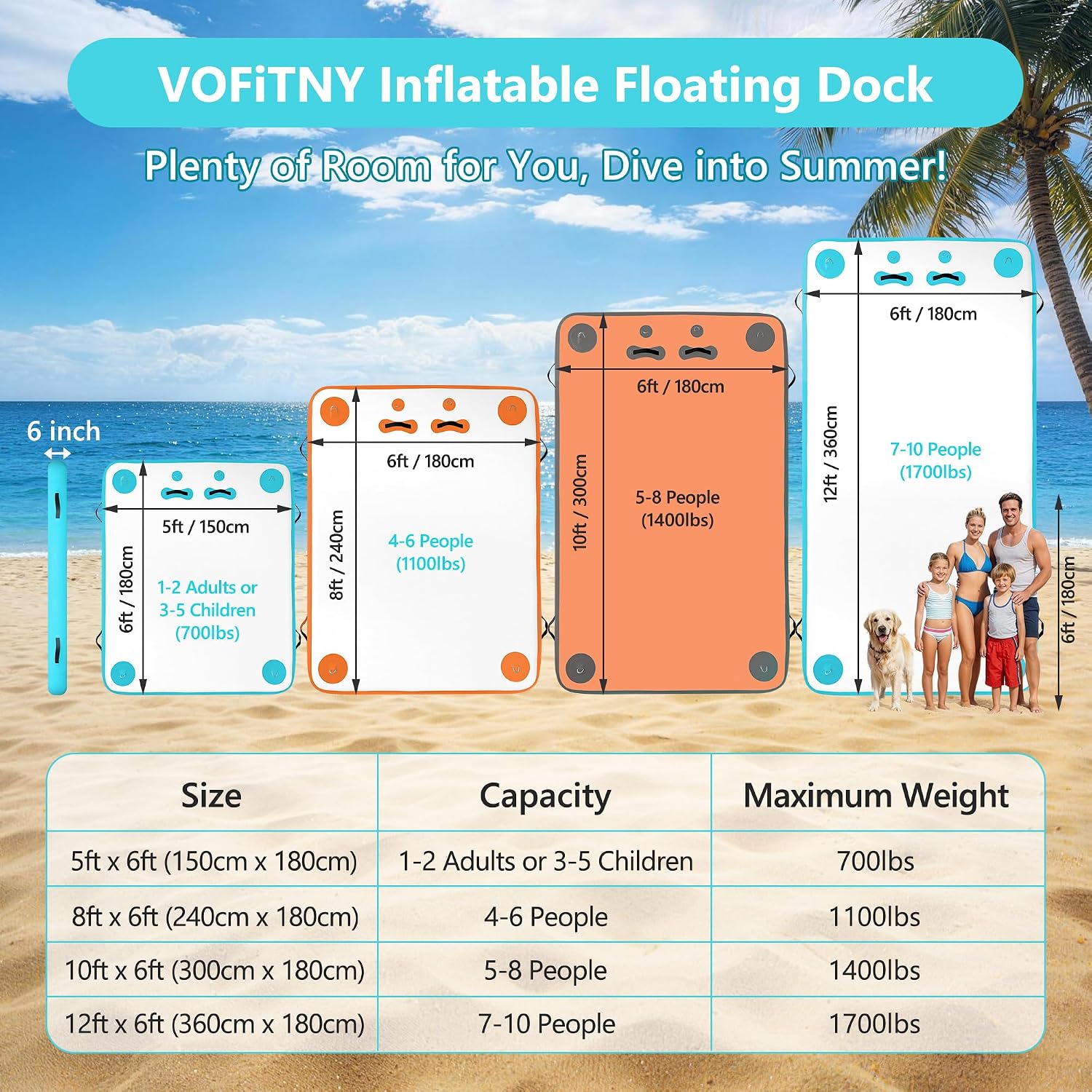 VOFiTNY Premium Inflatable Floating Dock - Aqua Glow