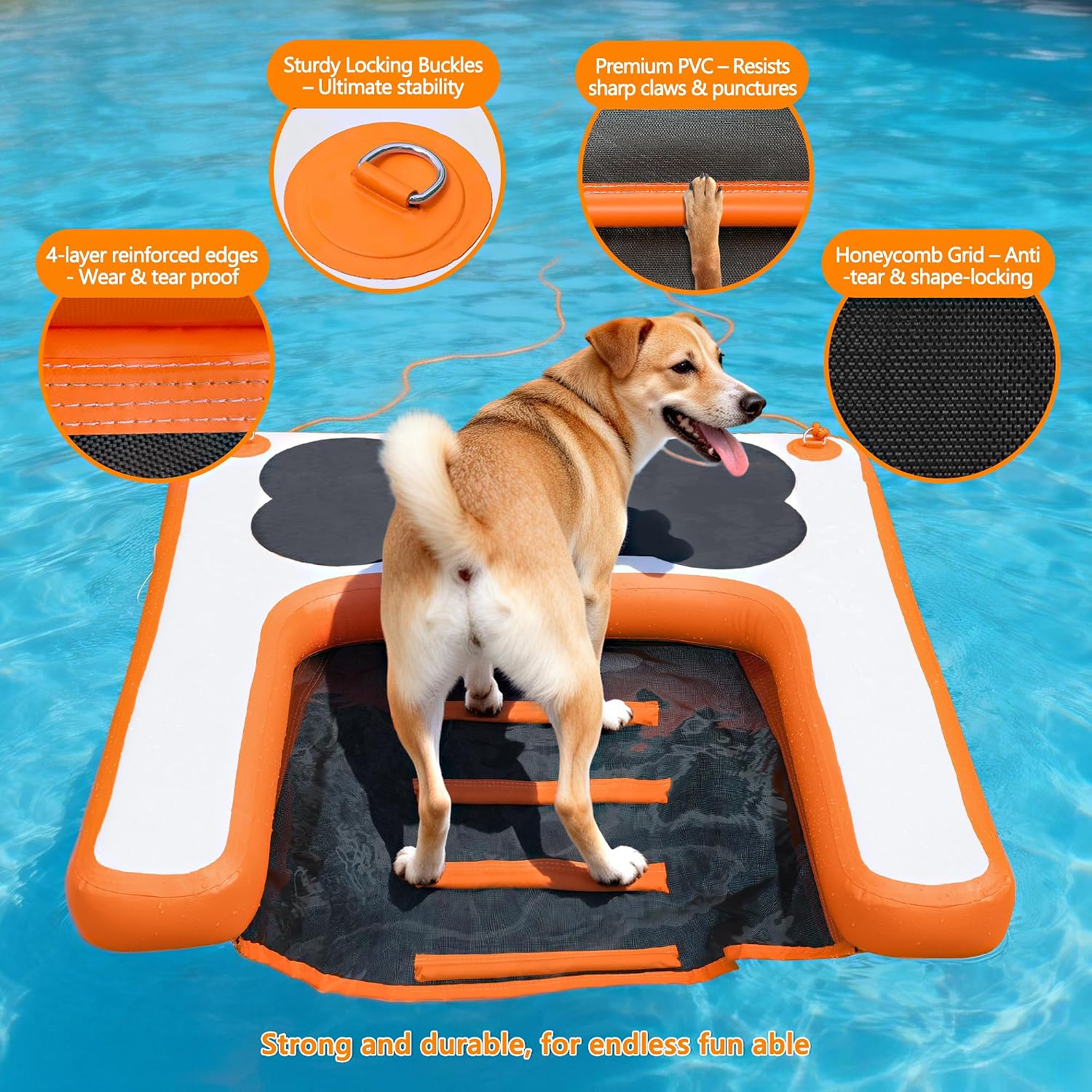 VOFiTNY Premium Inflatable Dog Boat Ramp - Sunburst Orange