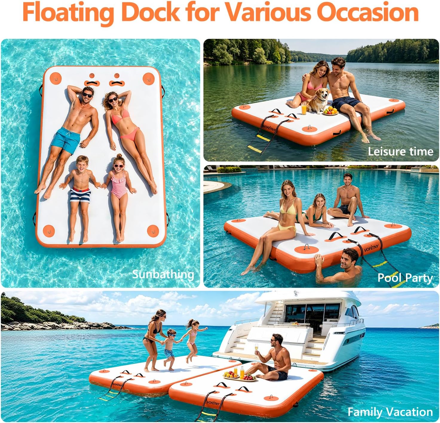VOFiTNY Premium Inflatable Floating Dock - Sunburst Orange