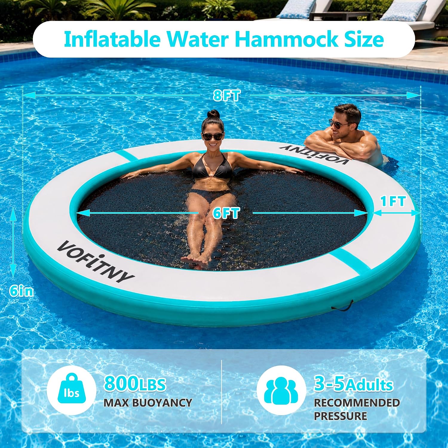 VOFiTNY Luxe Inflatable Water Hammock - Aqua Glow