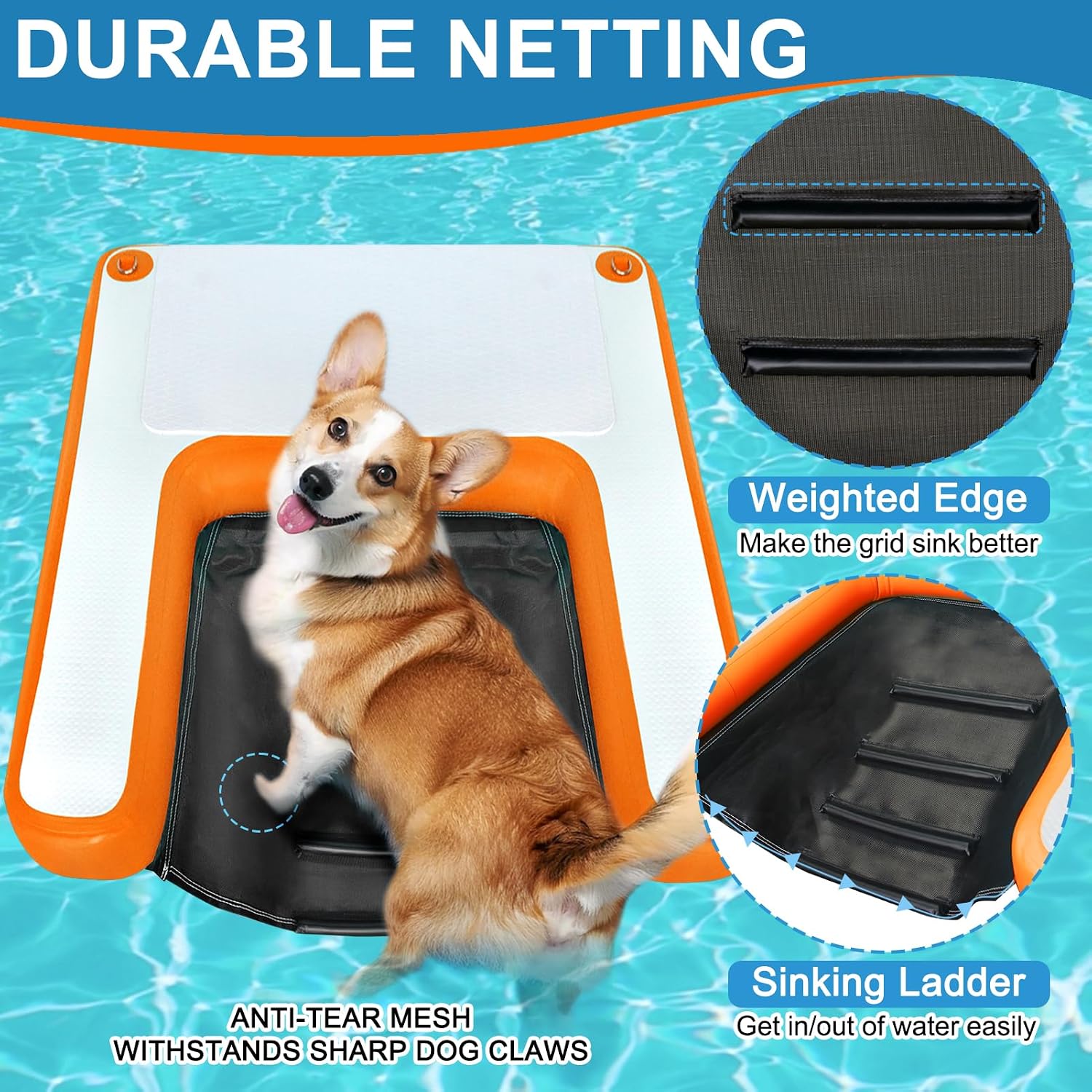 VOFiTNY Premium Inflatable Dog Pool Ramp - Sunburst Orange
