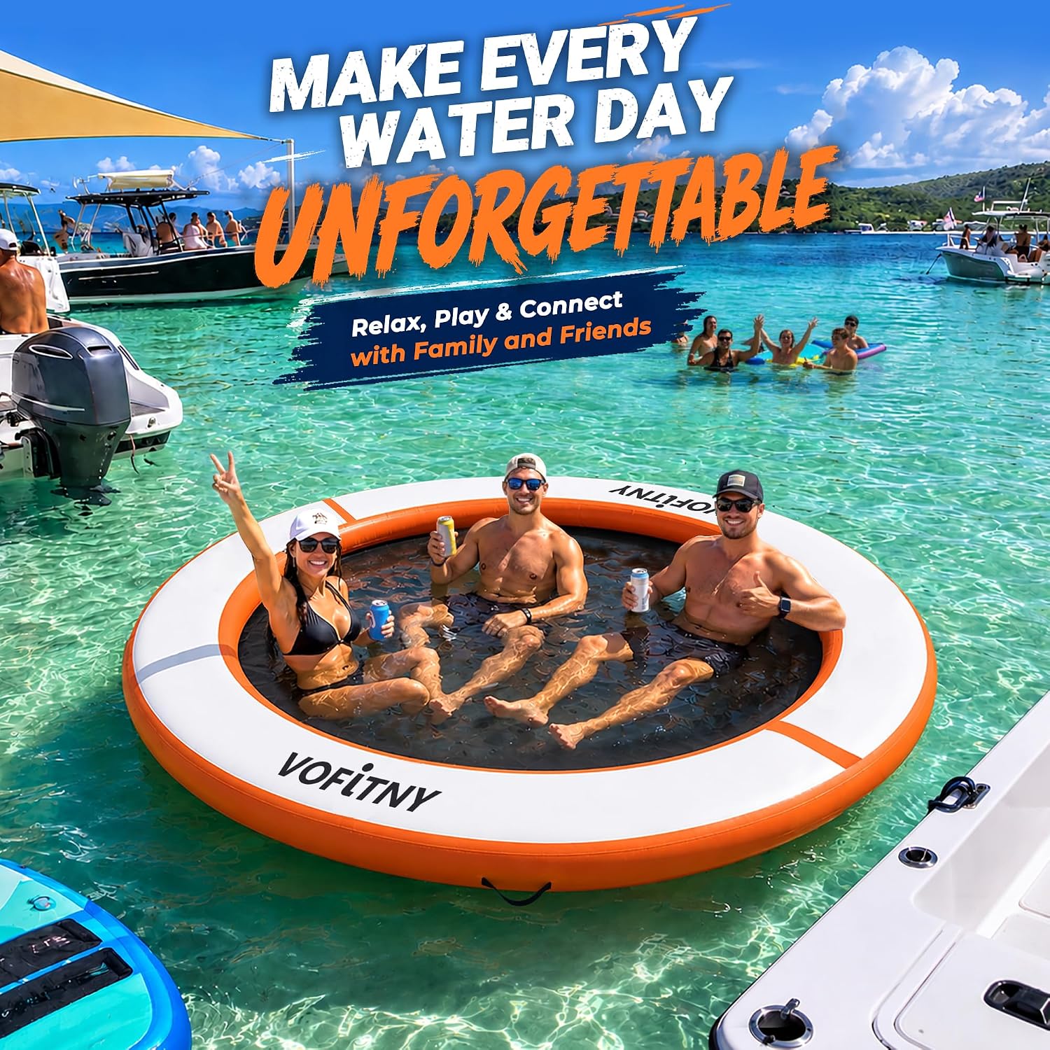 VOFiTNY Luxe Inflatable Water Hammock - Sunburst Orange