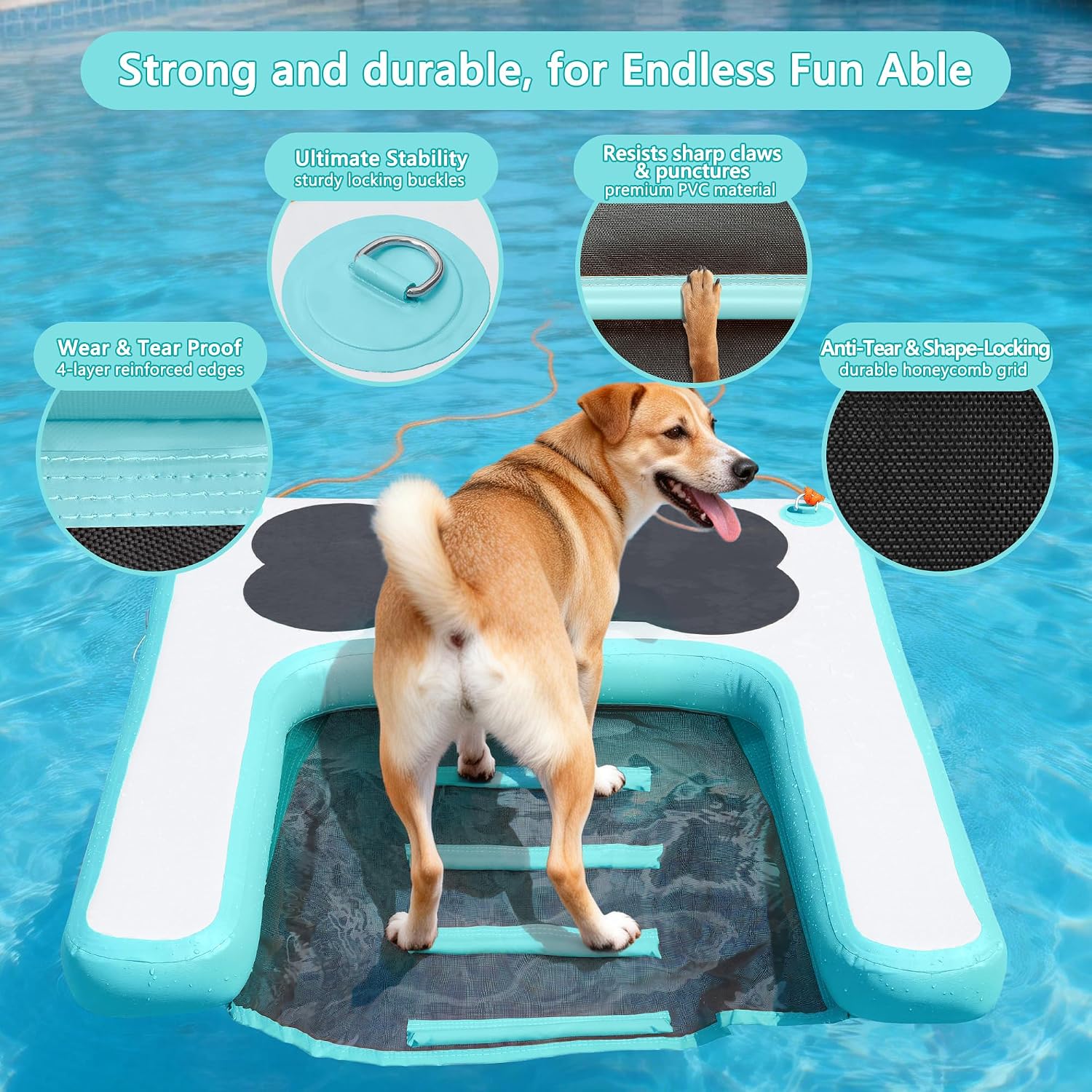 VOFiTNY Premium Inflatable Dog Boat Ramp - Aqua Glow