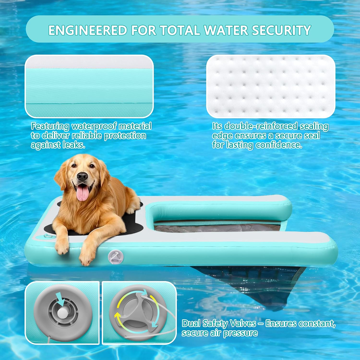 VOFiTNY Premium Inflatable Dog Boat Ramp - Aqua Glow