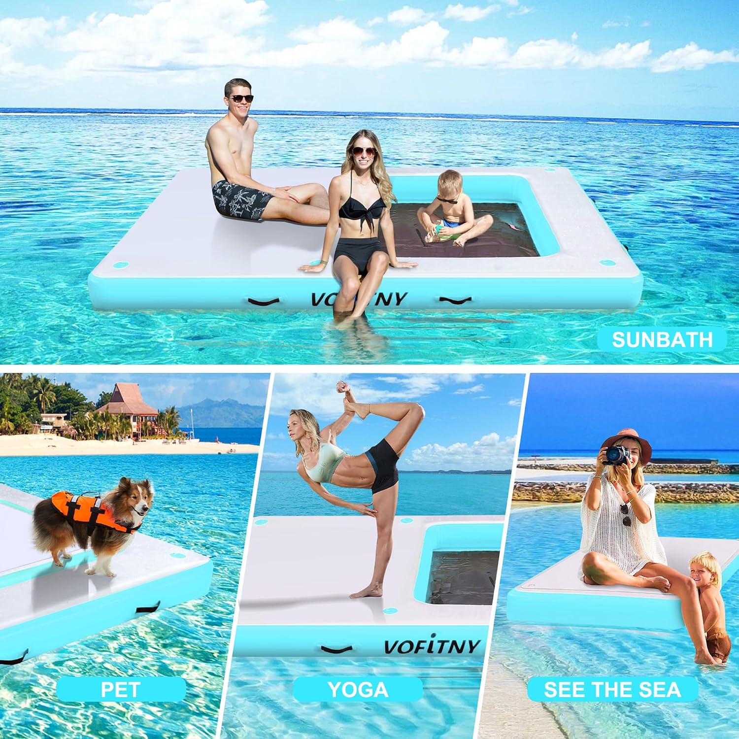 VOFiTNY Luxe 2-in-1 Inflatable Floating Dock & Lounge - Aqua Glow