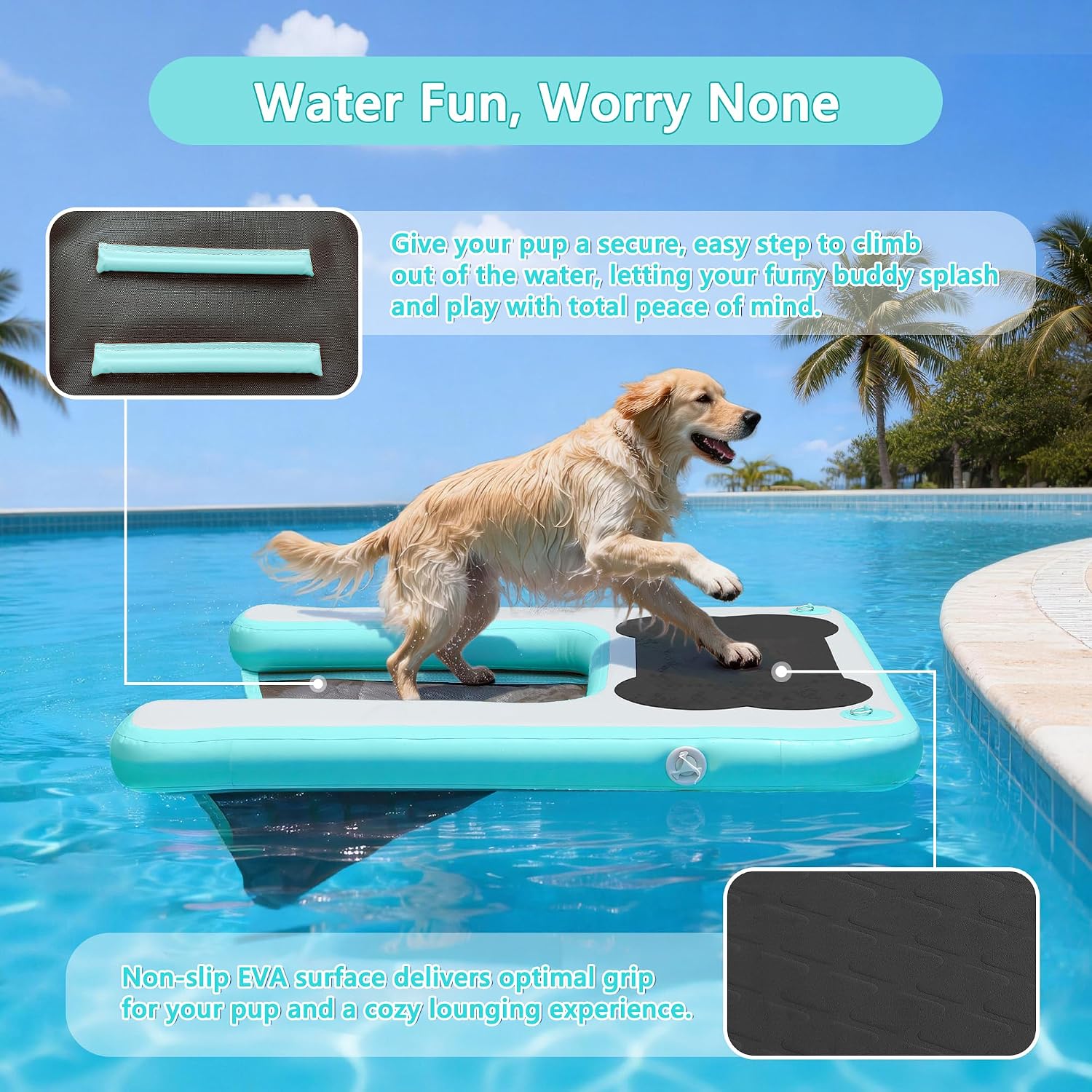 VOFiTNY Premium Inflatable Dog Boat Ramp - Aqua Glow