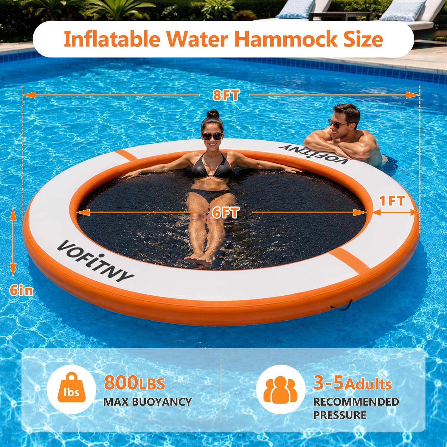 VOFiTNY Luxe Inflatable Water Hammock - Sunburst Orange
