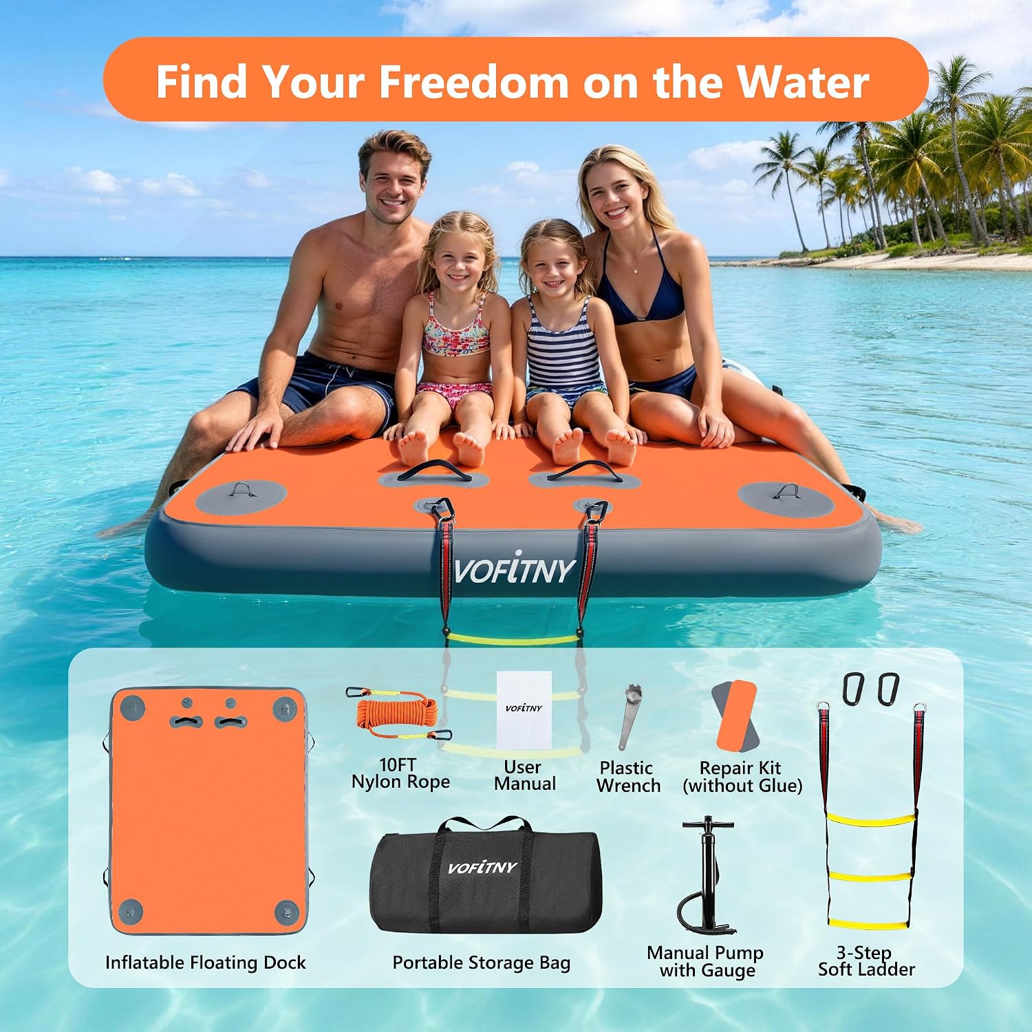 VOFiTNY Premium Inflatable Floating Dock - Sunset Amber