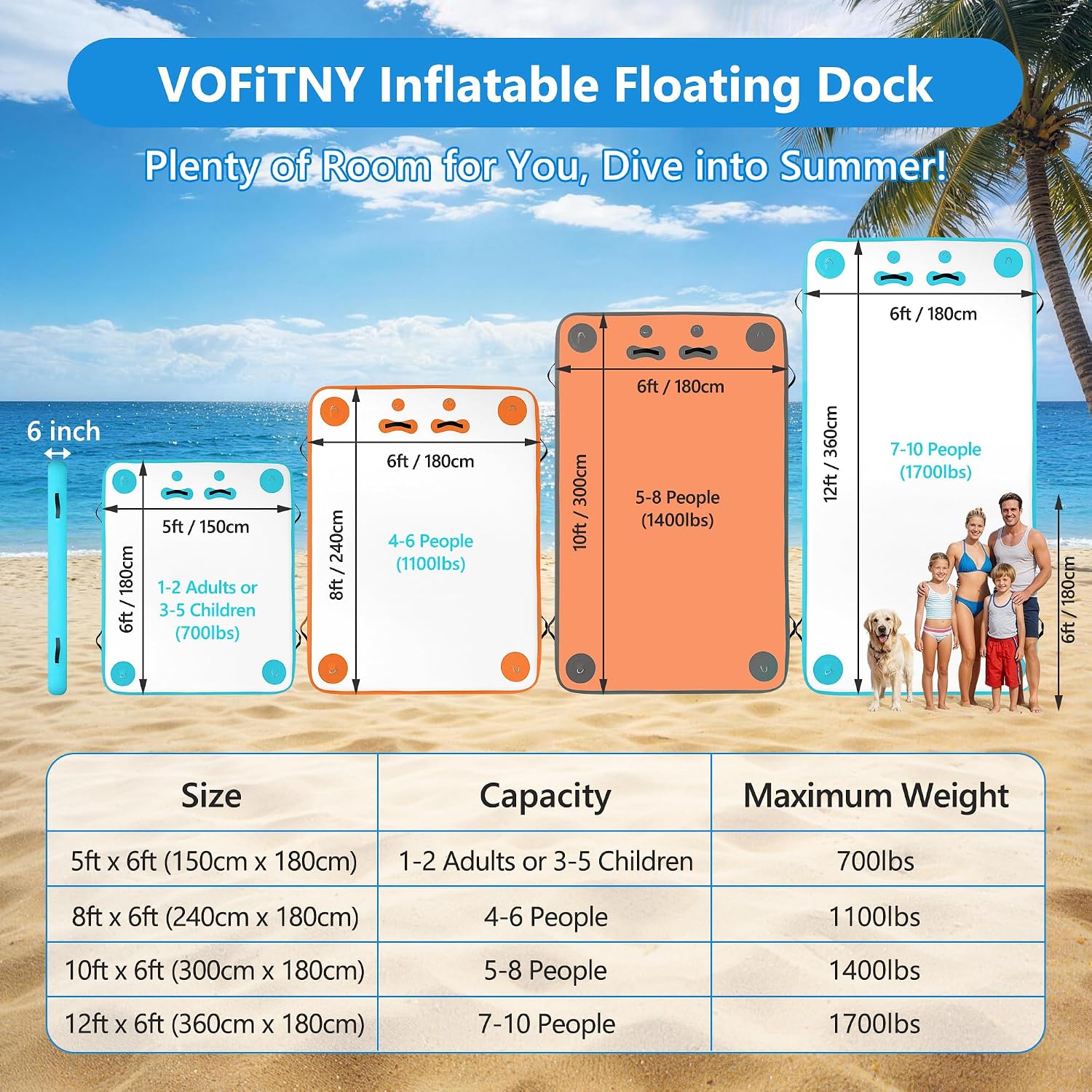 VOFiTNY Premium Inflatable Floating Dock - Mariner Crimson