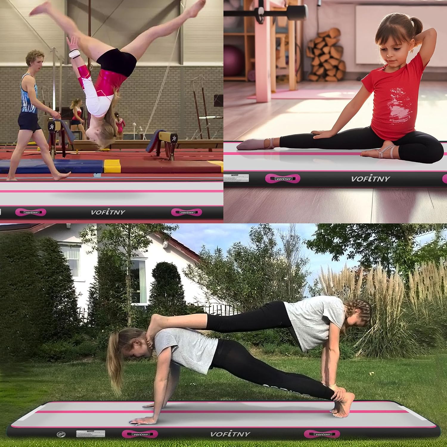VOFiTNY Premium Gymnastics Air Mat & Roller Set(with Pump) - Midnight Rose