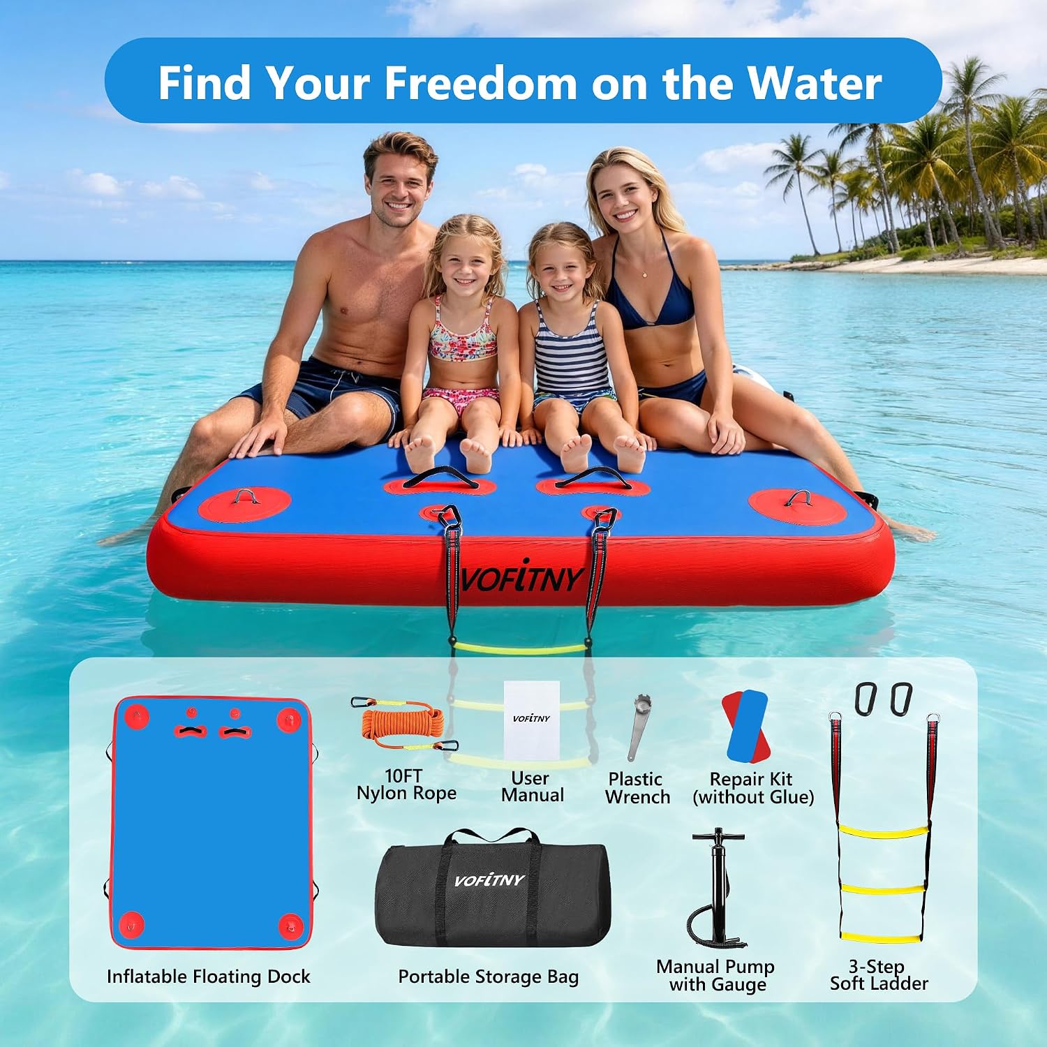 VOFiTNY Premium Inflatable Floating Dock - Mariner Crimson