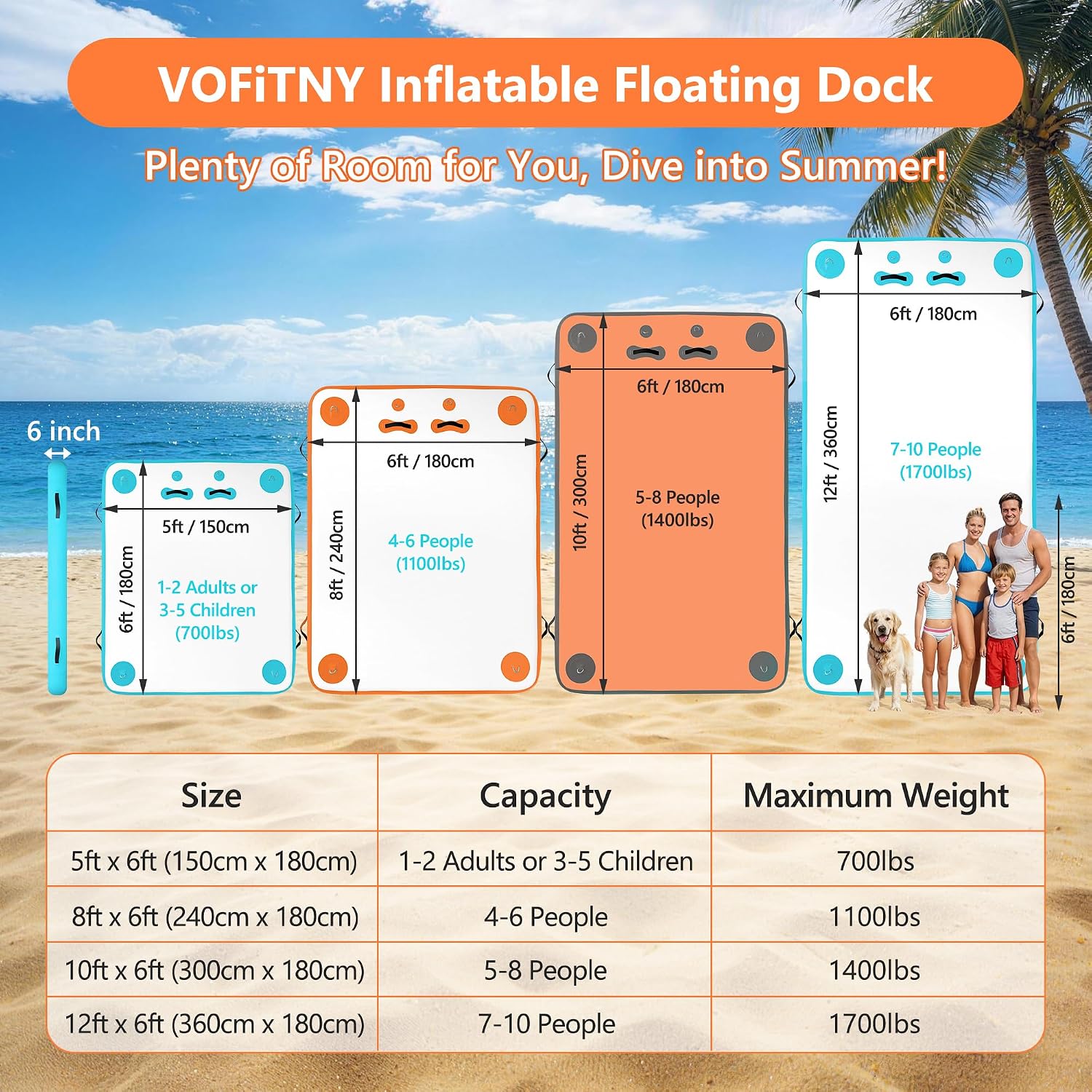 VOFiTNY Premium Inflatable Floating Dock - Sunburst Orange