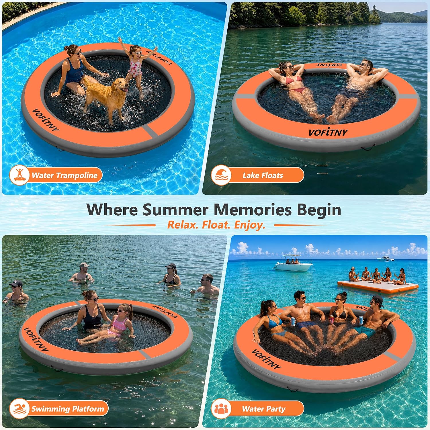 VOFiTNY Luxe Inflatable Water Hammock - Sunset Amber