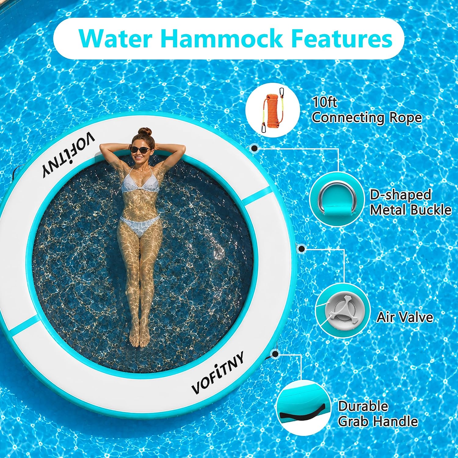 VOFiTNY Luxe Inflatable Water Hammock - Aqua Glow