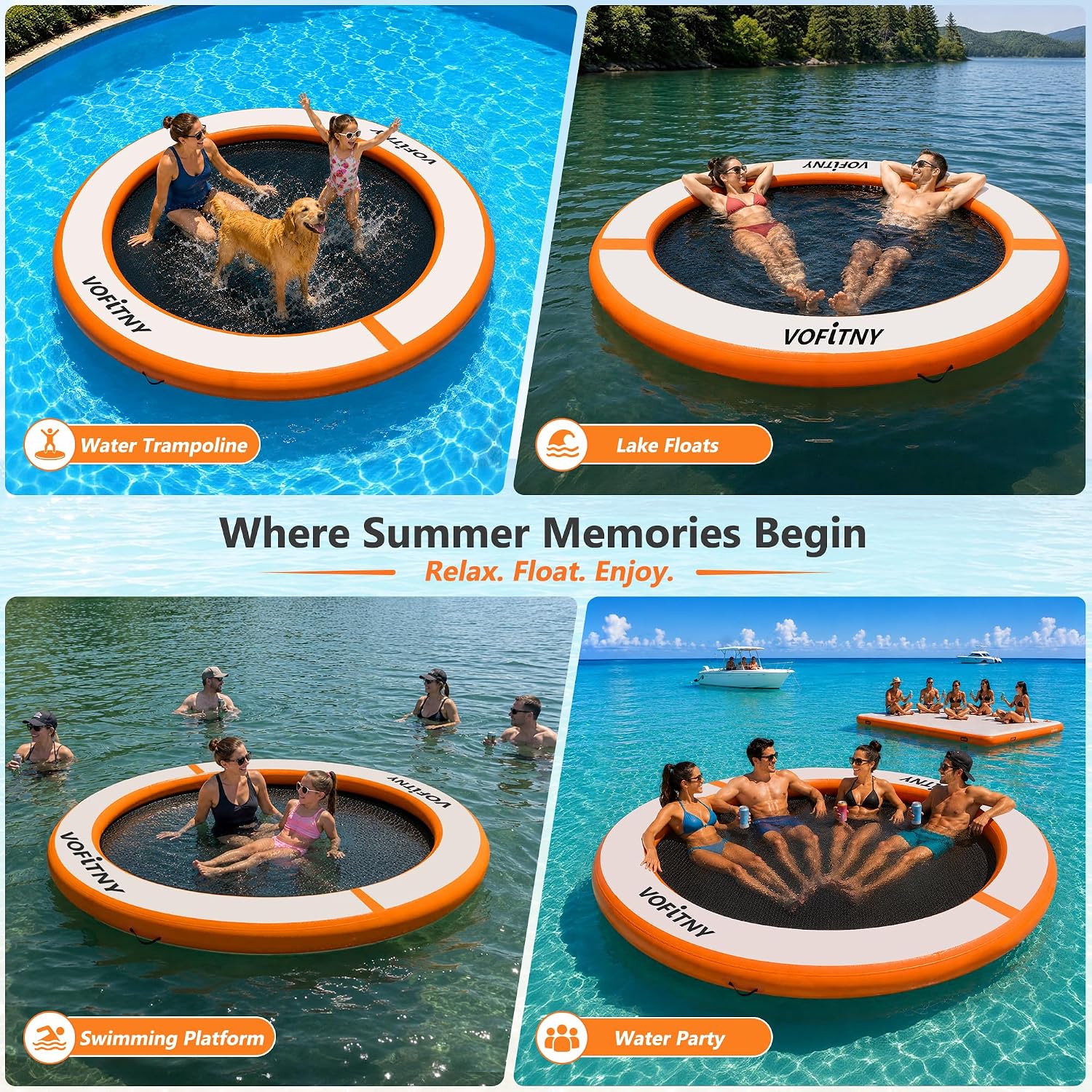 VOFiTNY Luxe Inflatable Water Hammock - Sunburst Orange