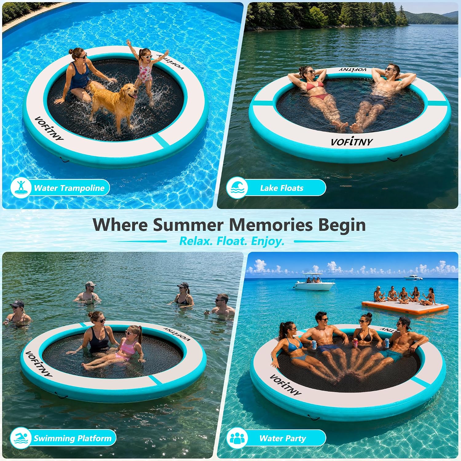 VOFiTNY Luxe Inflatable Water Hammock - Aqua Glow