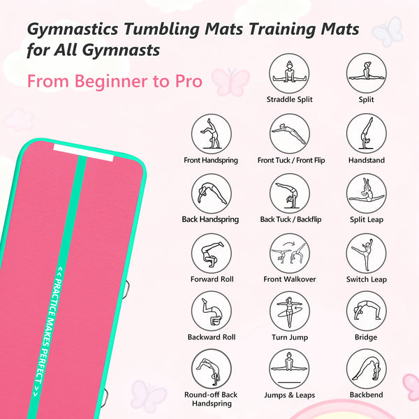 VOFiTNY Premium Gymnastics Air Track -Mint Rose