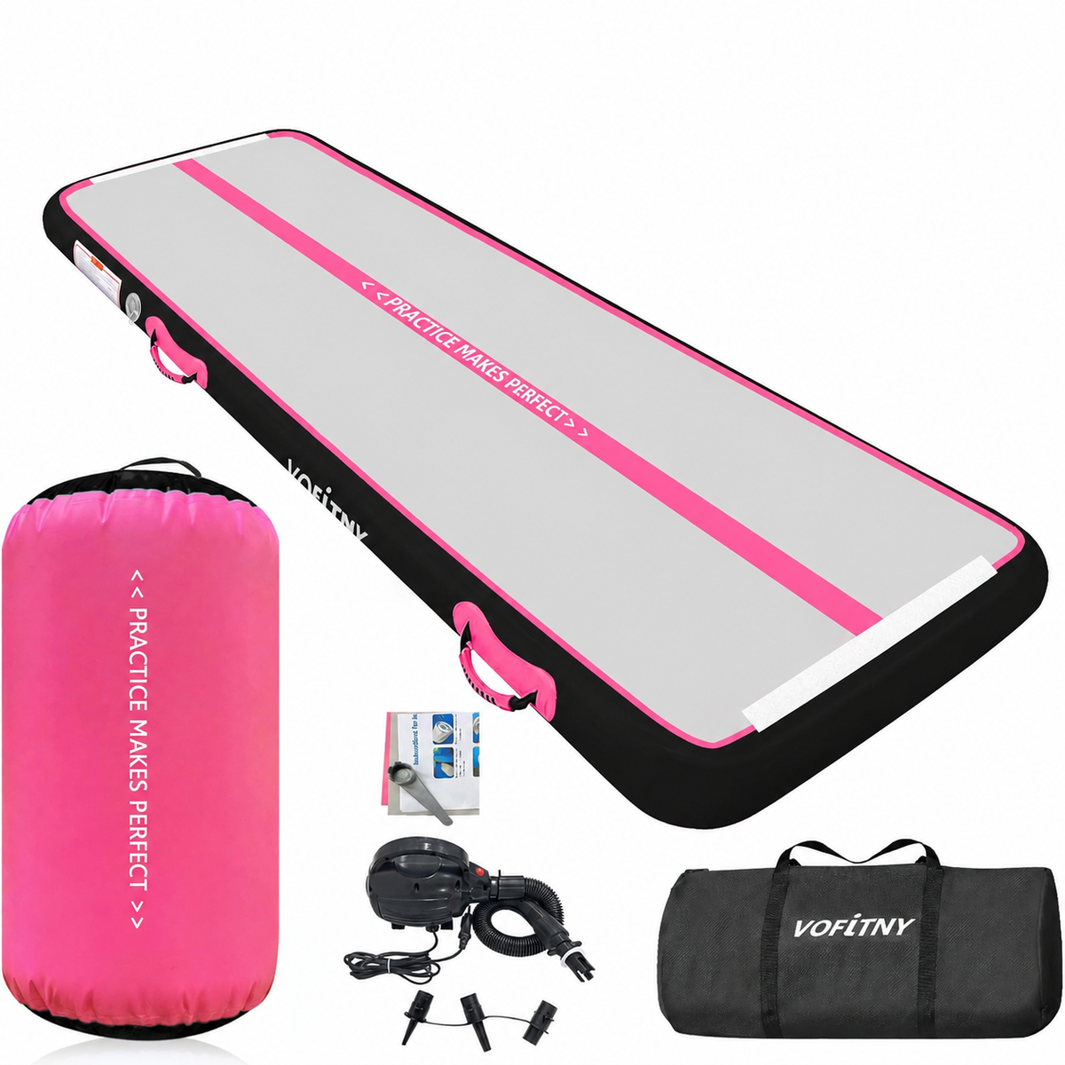 VOFiTNY Gymnastics Air Mat & Roller Set(with Pump) - Pink