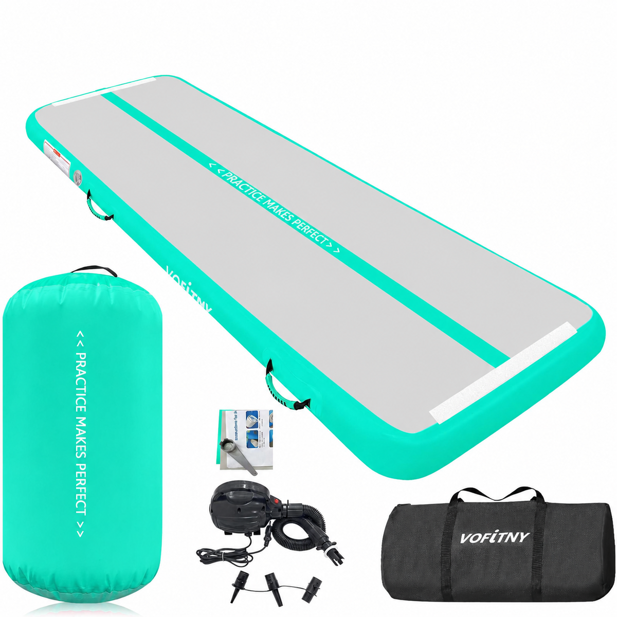 VOFiTNY Premium Gymnastics Air Mat & Roller Set(with Pump) - Mint Glow Main image