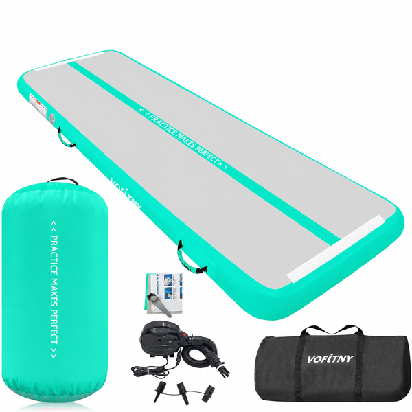 VOFiTNY Premium Gymnastics Air Mat & Roller Set(with Pump) - Mint Glow