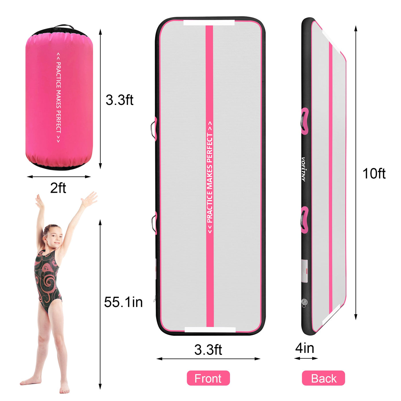 VOFiTNY gymnastics air mat roller set size and product specifications