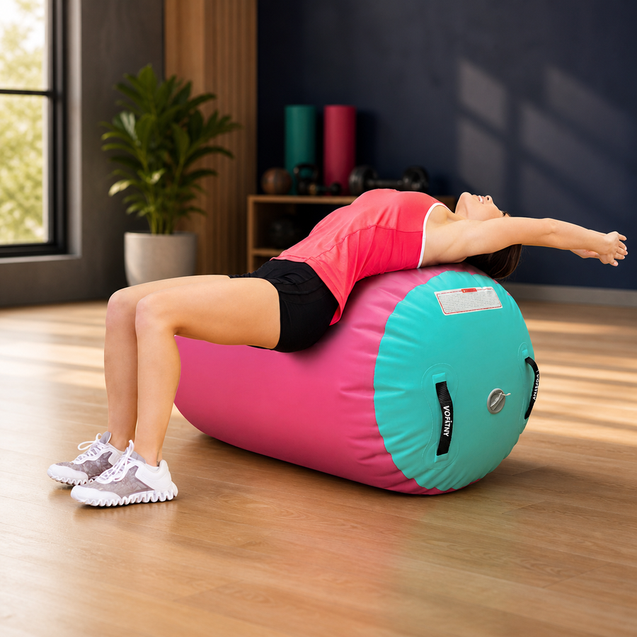 VOFiTNY gymnastics air roller supporting a backbend