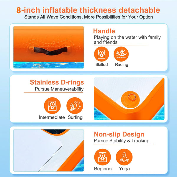 VOFiTNY Luxe 2-in-1 Inflatable Floating Dock & Lounge - Sunburst Orange — family, yoga, and pet use scenes