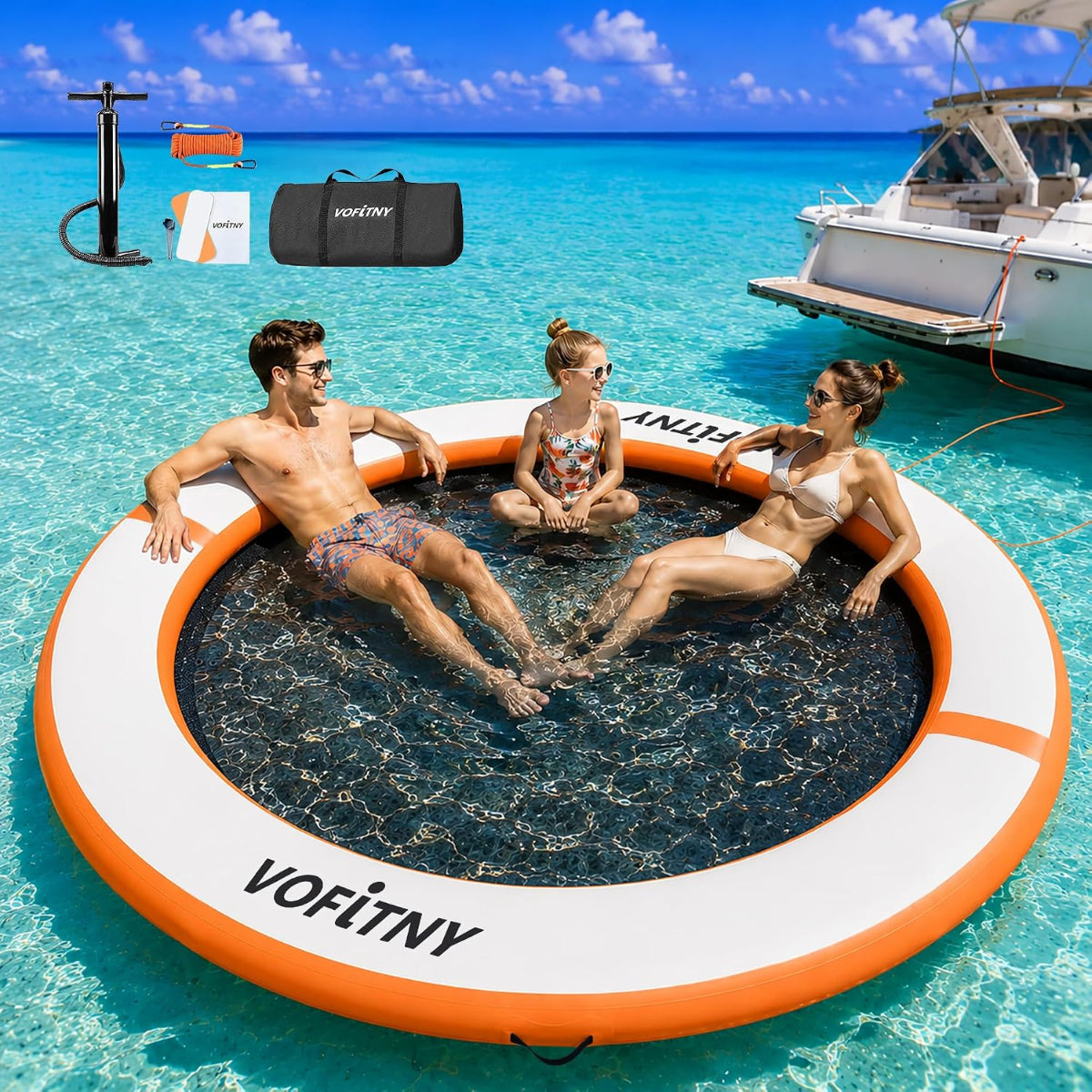 VOFiTNY Luxe Inflatable Water Hammock - Sunburst Orange Secondary image