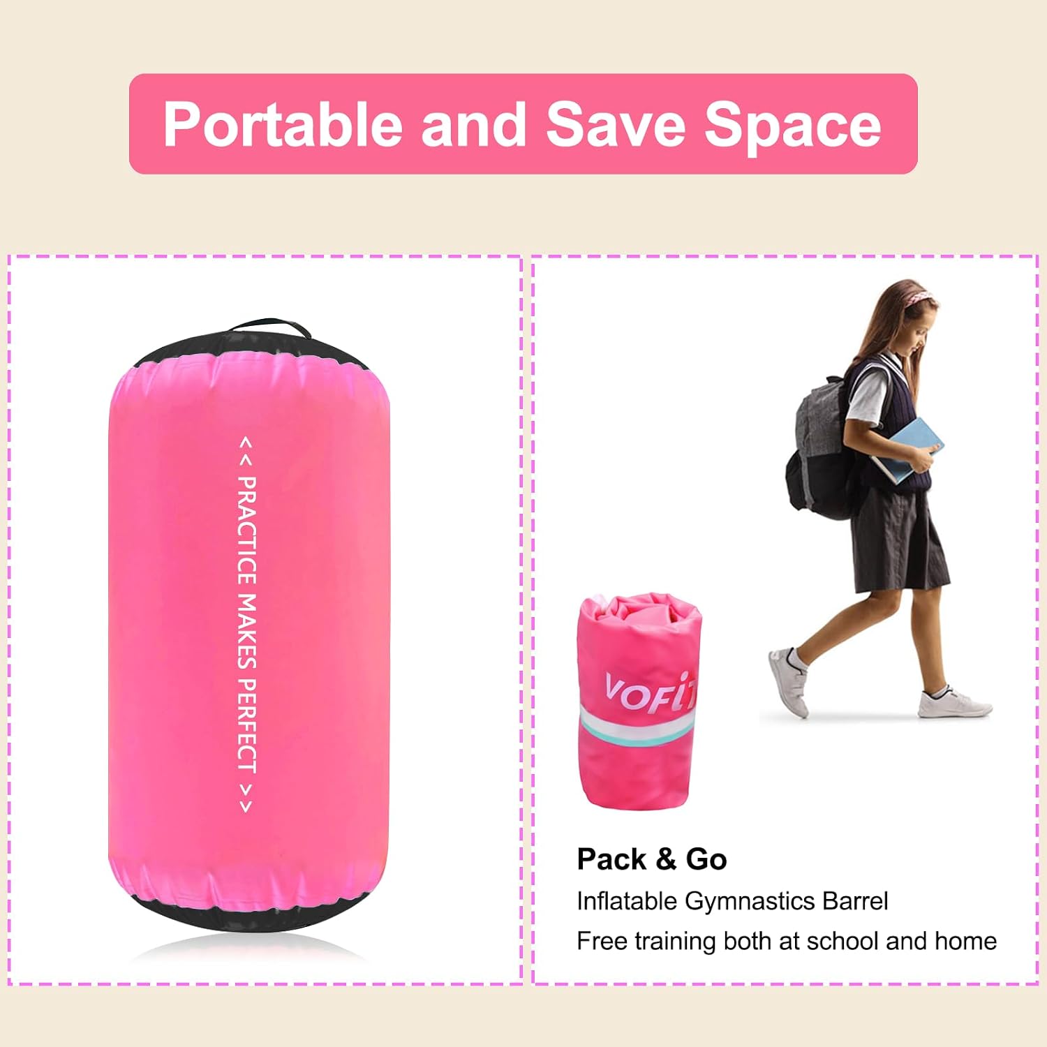VOFiTNY Premium Gymnastics Air Mat & Roller Set(with Pump) - Midnight Rose — air roller inflation steps